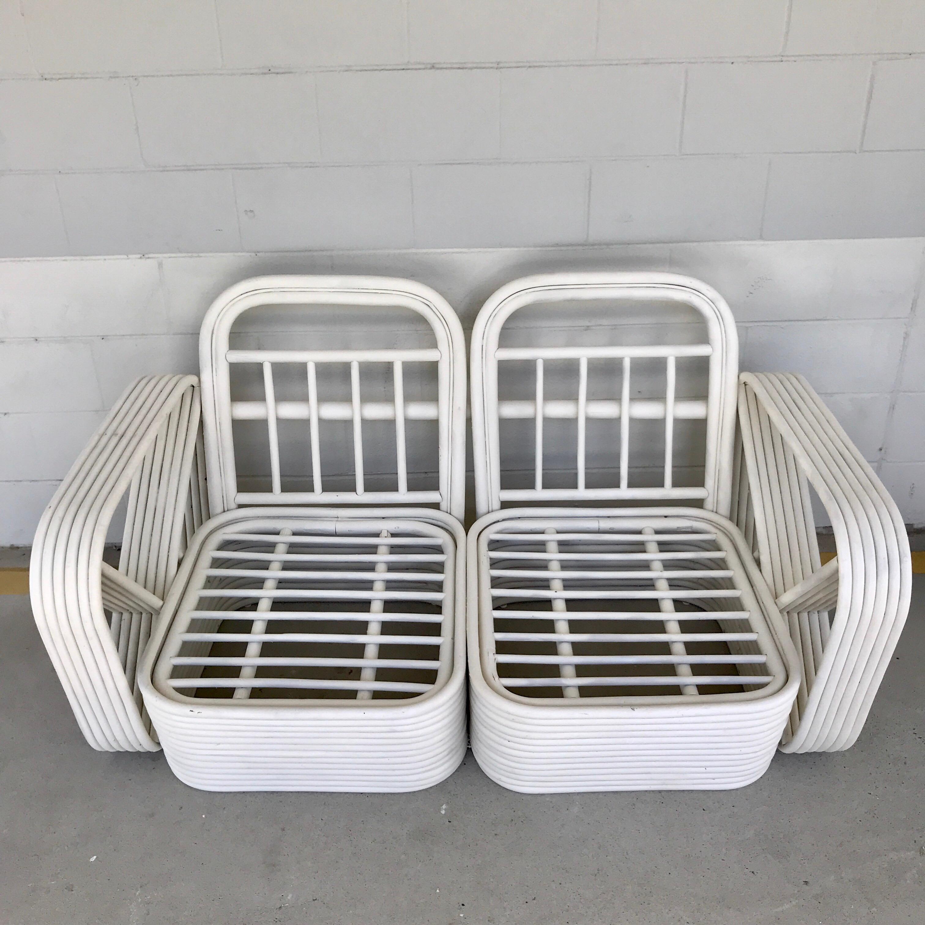 Mid-Century Modern Two Rattan Sofa Frames by Paul Frankl, in Dove White For Sale