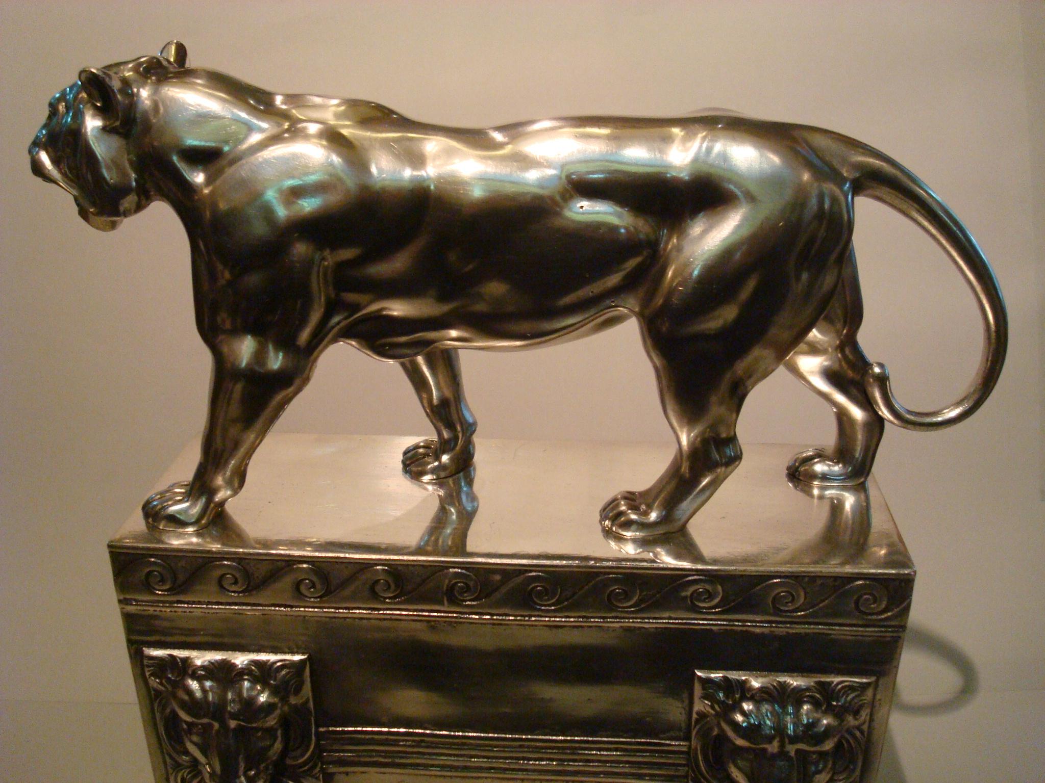 Silvered Art Deco Tiger Sculpture Figure WMF German Silver Plate Art Deco Style
