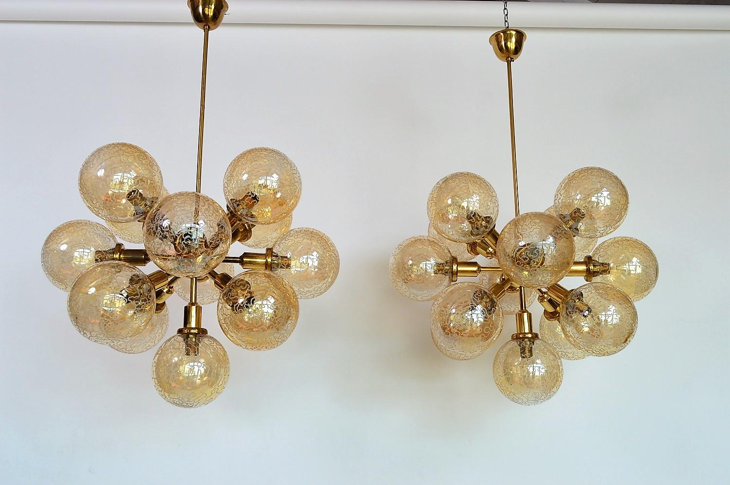 Austrian Hollywood Regency Brass and Glass Sputnik Chandelier, 1960s, Set of Two In Excellent Condition In Morazzone, Varese