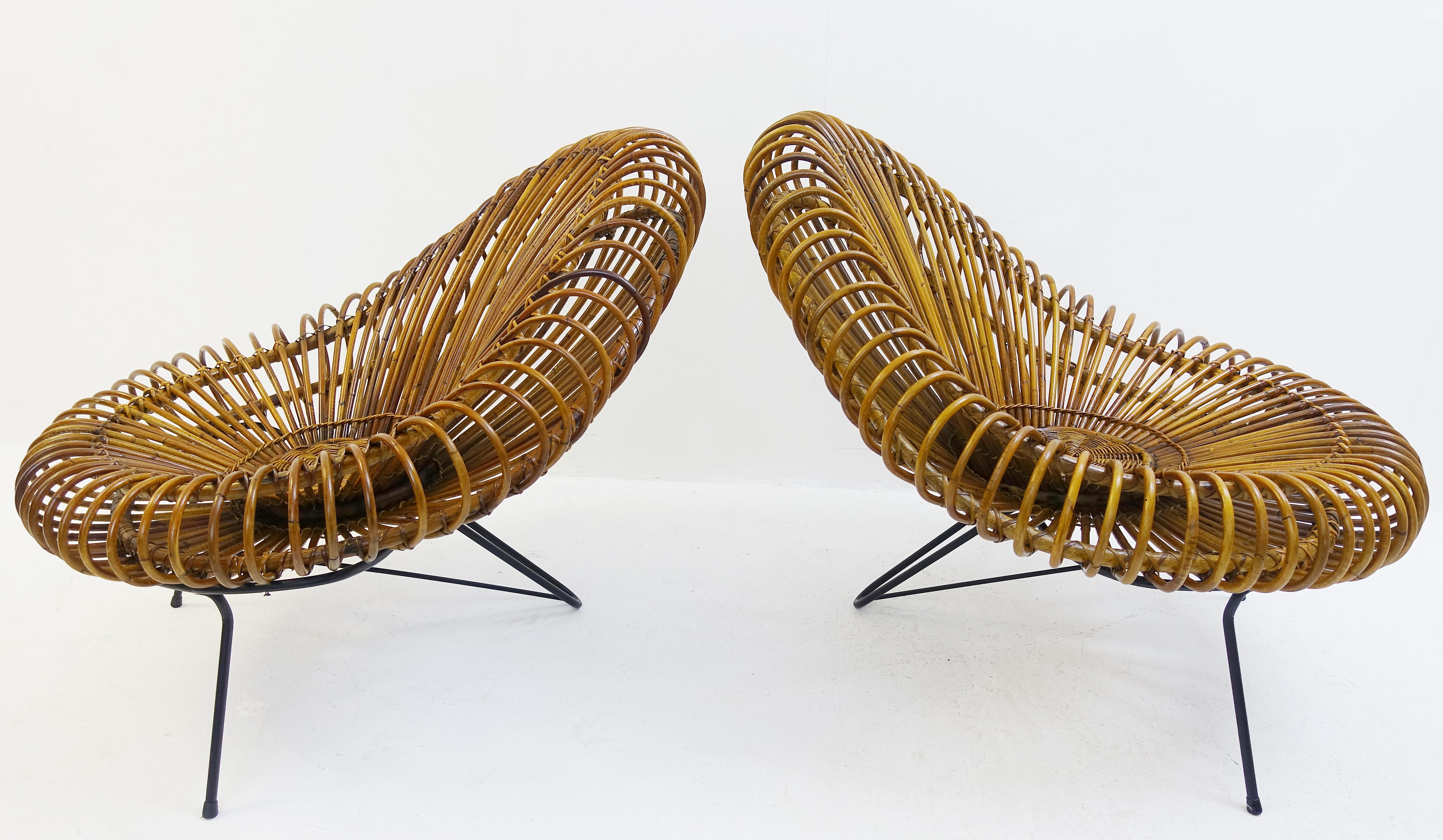 Mid-Century Modern Sculptural Rattan Lounge Chair by Franco Albini
