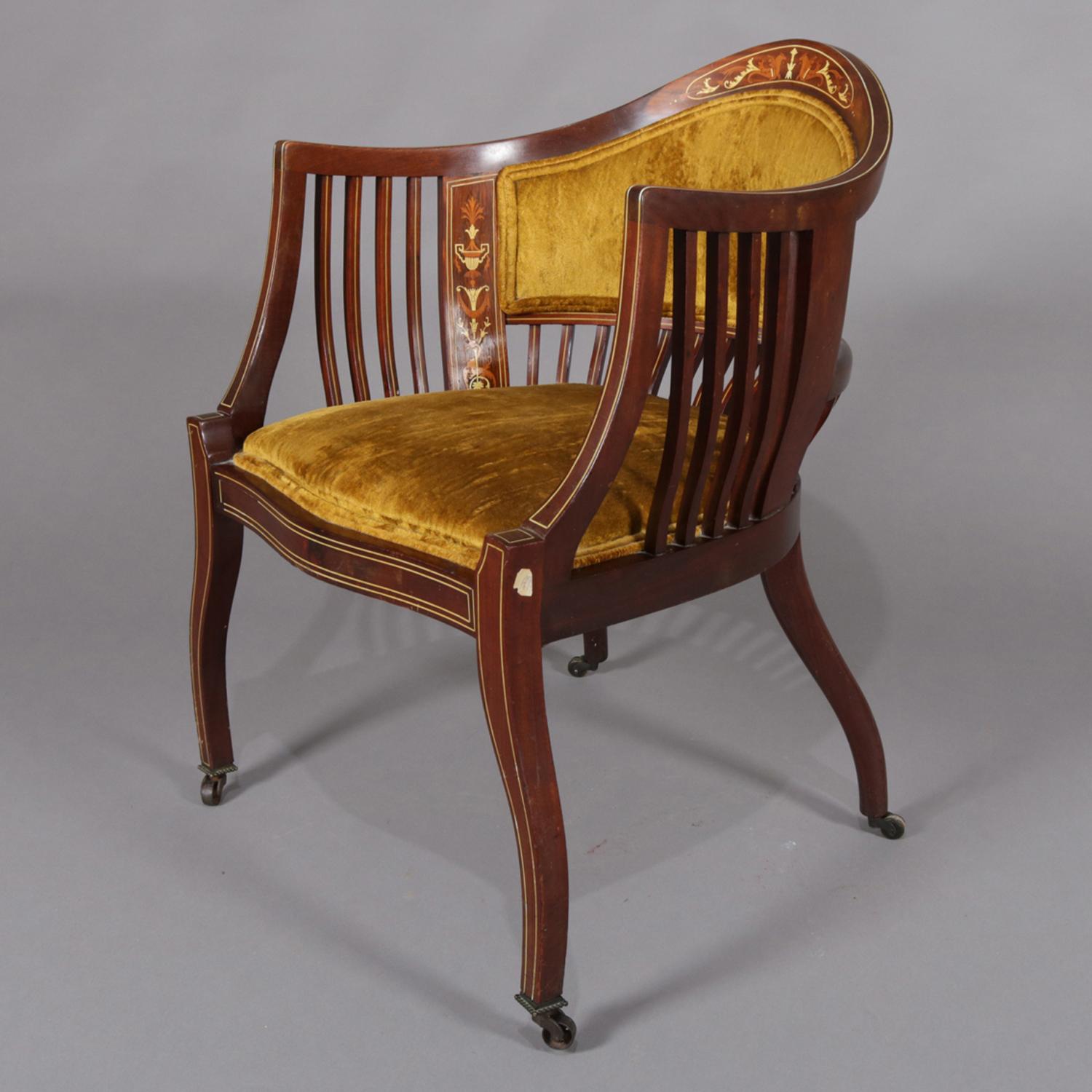 Inlay Antique Italian Neoclassical Satinwood Marquetry Inlaid Side Chair, circa 1890