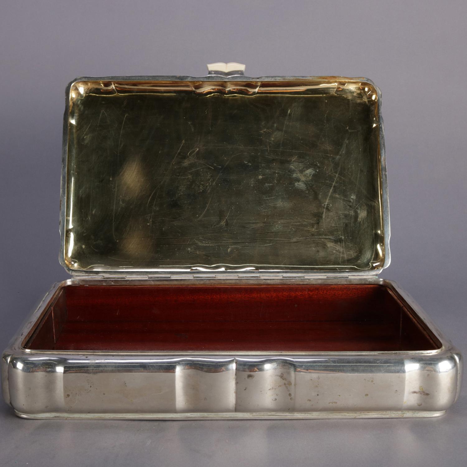 Oversized Czech .800 Silver and Mahogany Cigar Box by Frantisek Bibus, 61.25 toz In Good Condition In Big Flats, NY