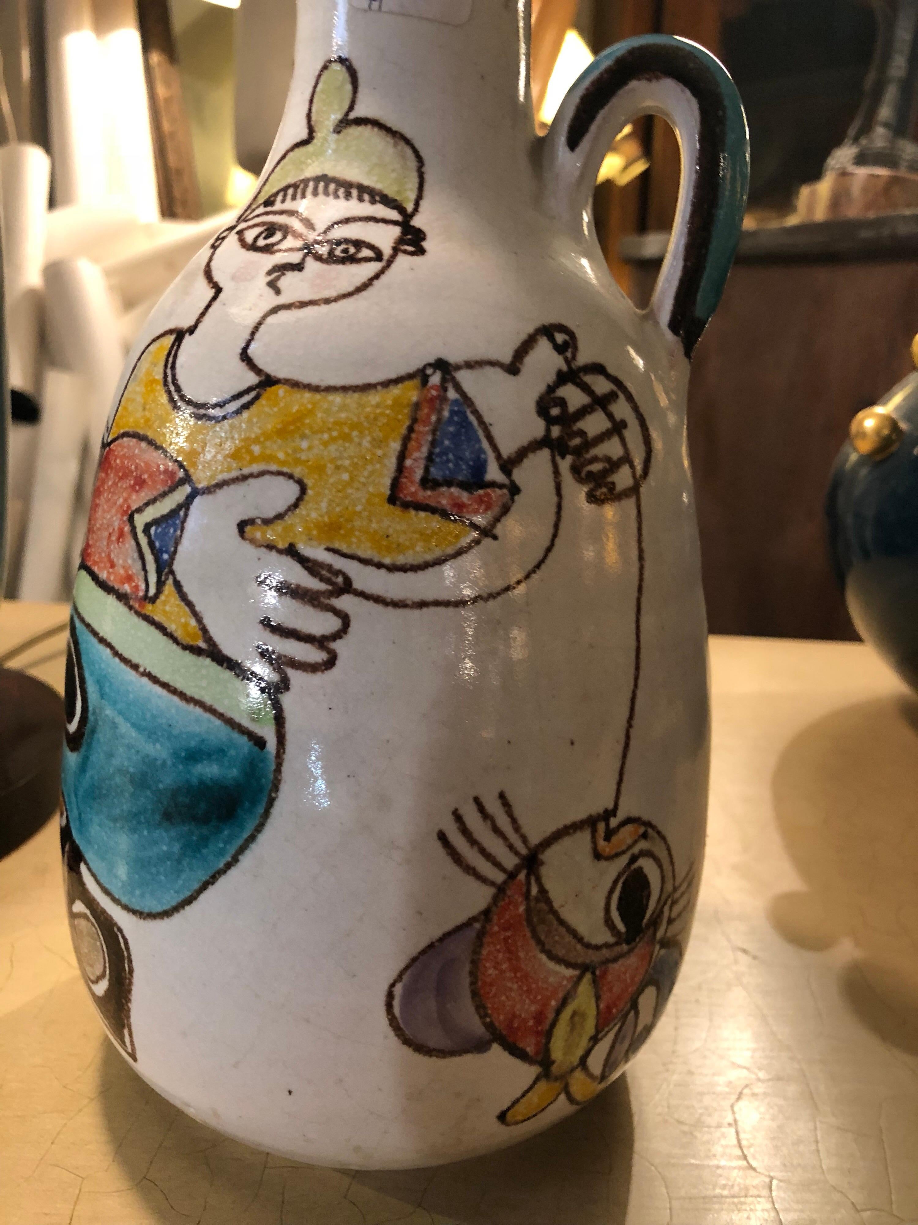 Mid-Century Modern Ceramic Vase 1960s De Simone Bottle, Sicily