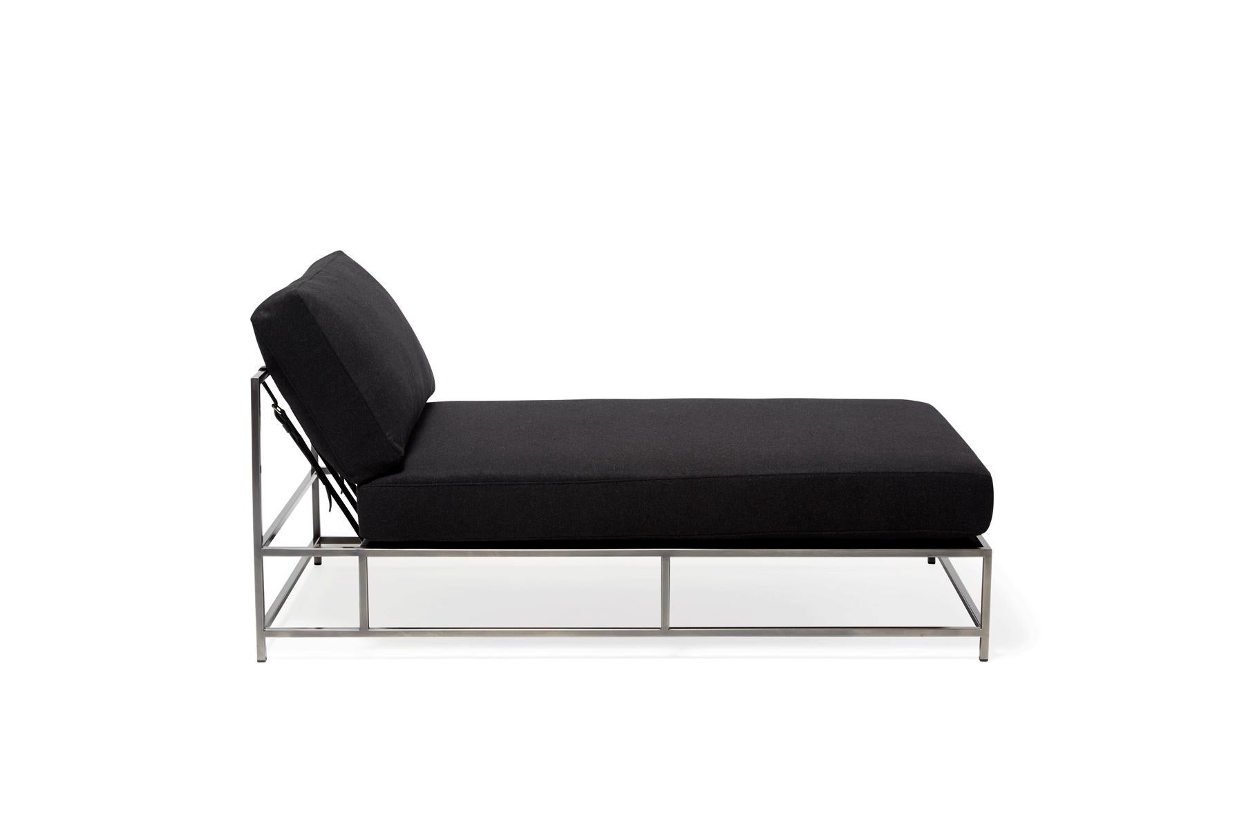 Modern Black Wool and Antique Nickel Chaise Lounge For Sale