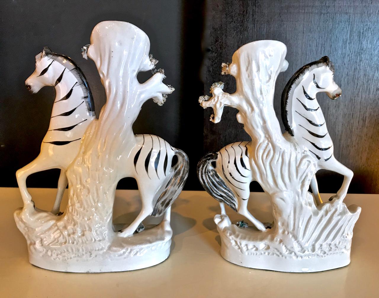 Victorian Pair of Staffordshire Zebra Spill Vases, circa 1880