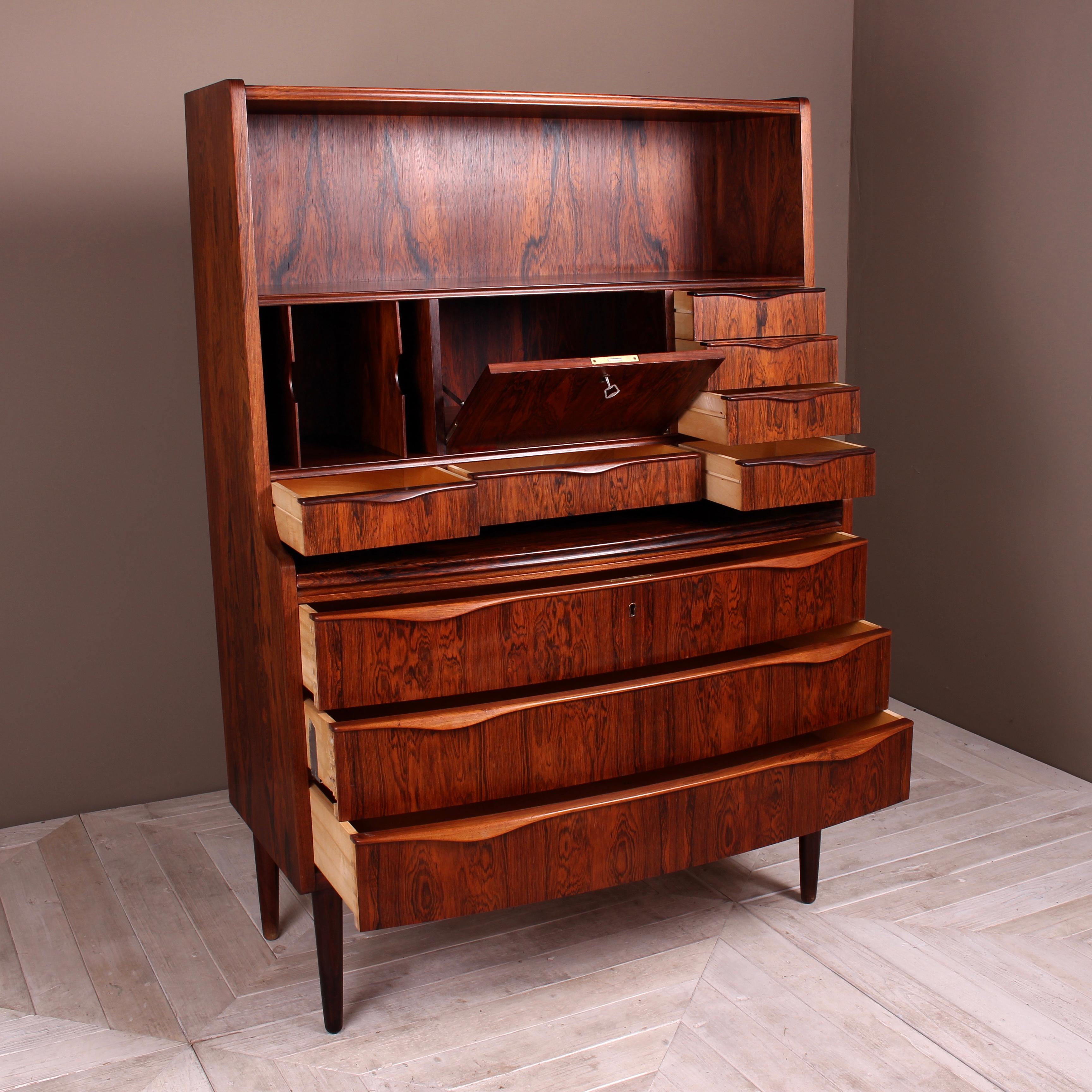 Mid-Century Modern Danish Rosewood Secretaire Cabinet Possibly by Erling Torvits, circa 1960