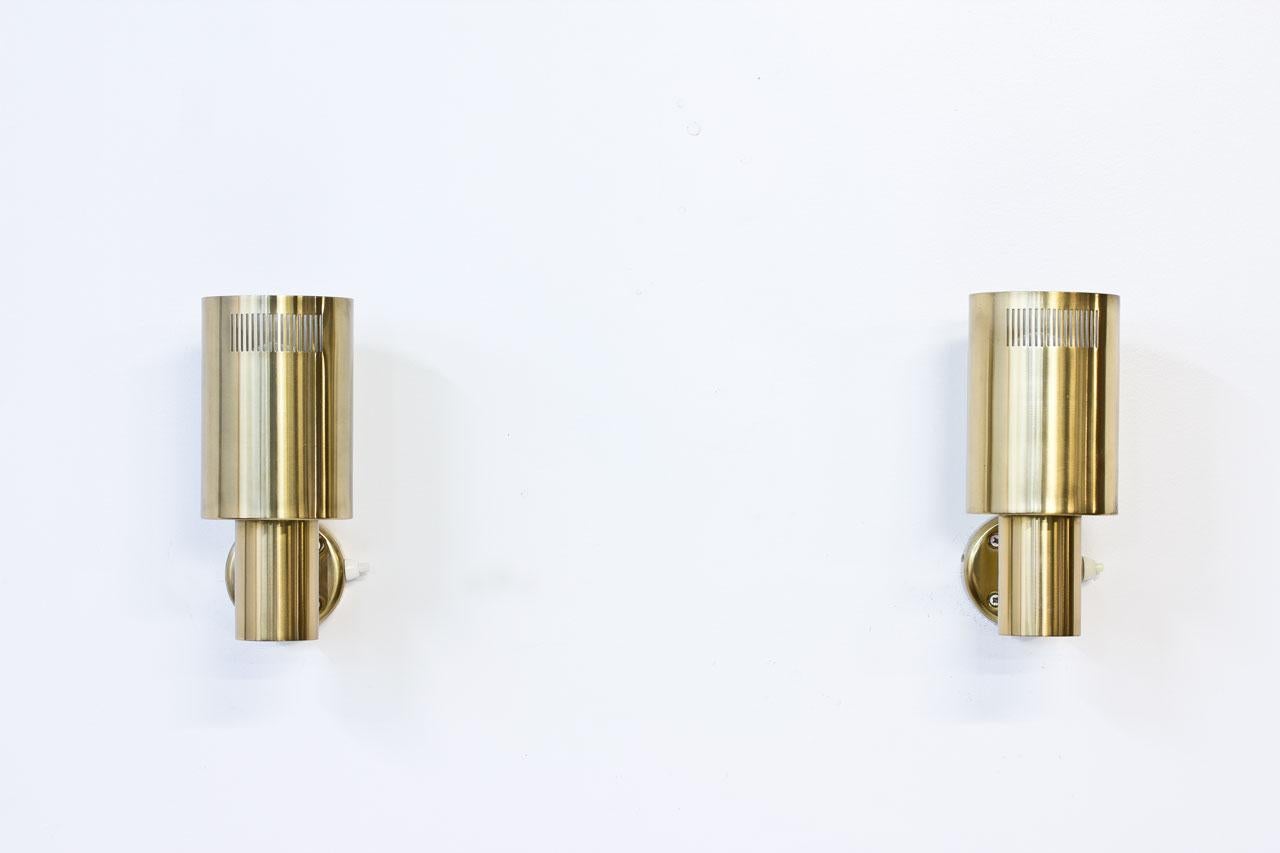 Minimalist Scandinavian Modern Brass Wall Lamps from Sweden, Set of Two