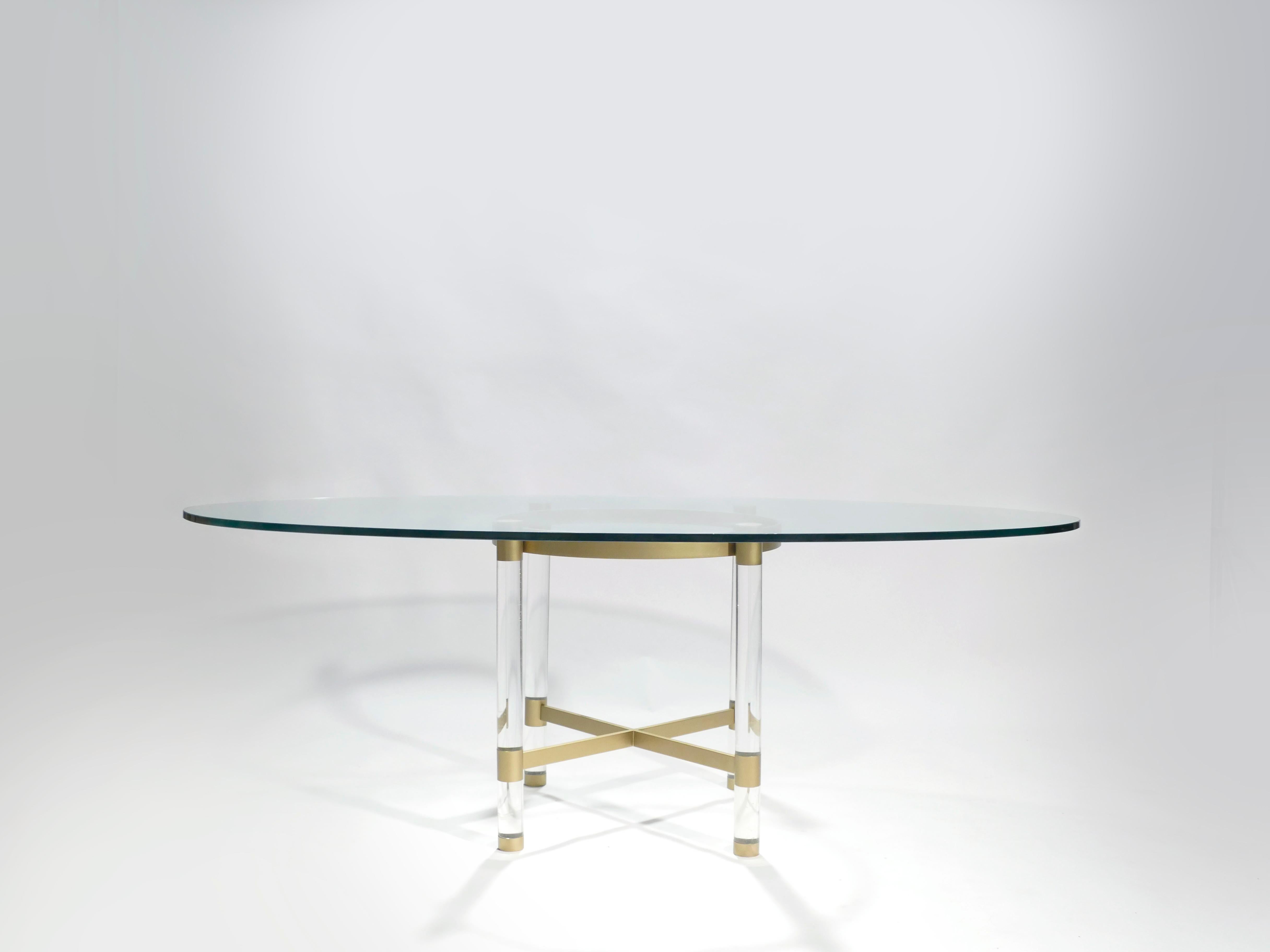 Mid-Century Modern Brass and Lucite Dining Table by Sandro Petti for Metalarte, 1970s