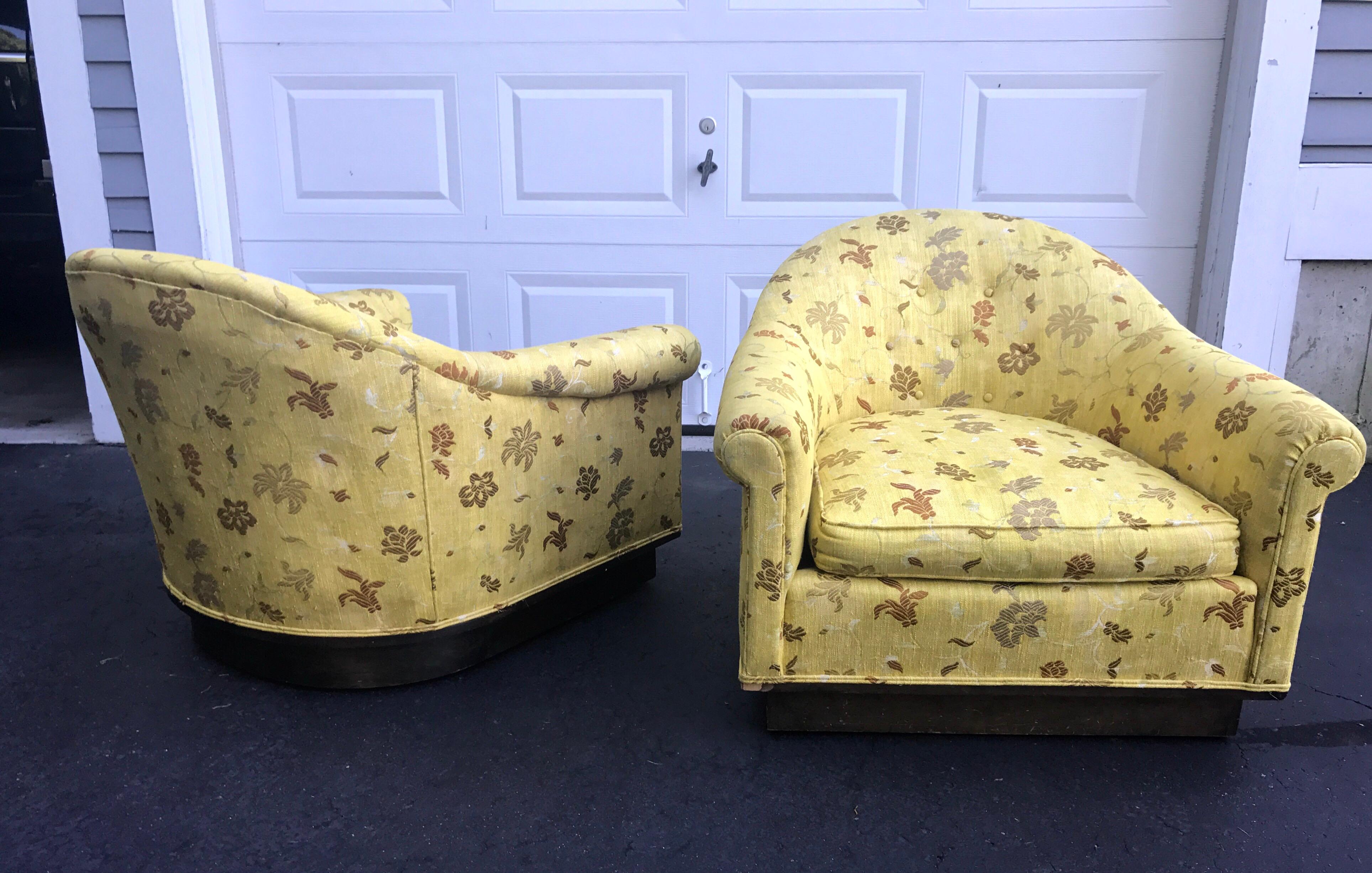 Mid-Century Modern Pair of Milo Baughman Style Yellow Gold Scalamandre Midcentury Chairs