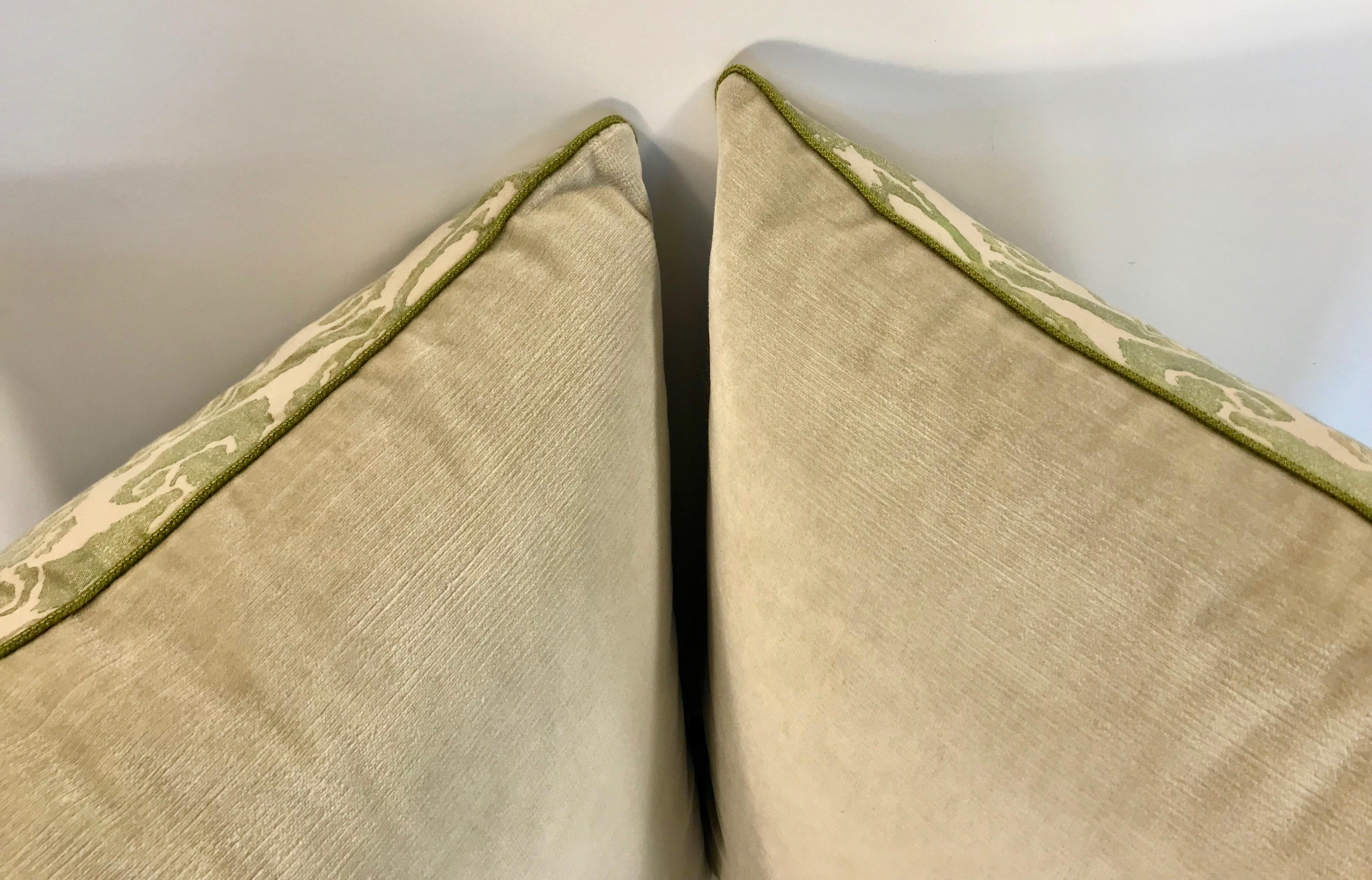 Italian Pair of Fortuny Corone Pillows Green