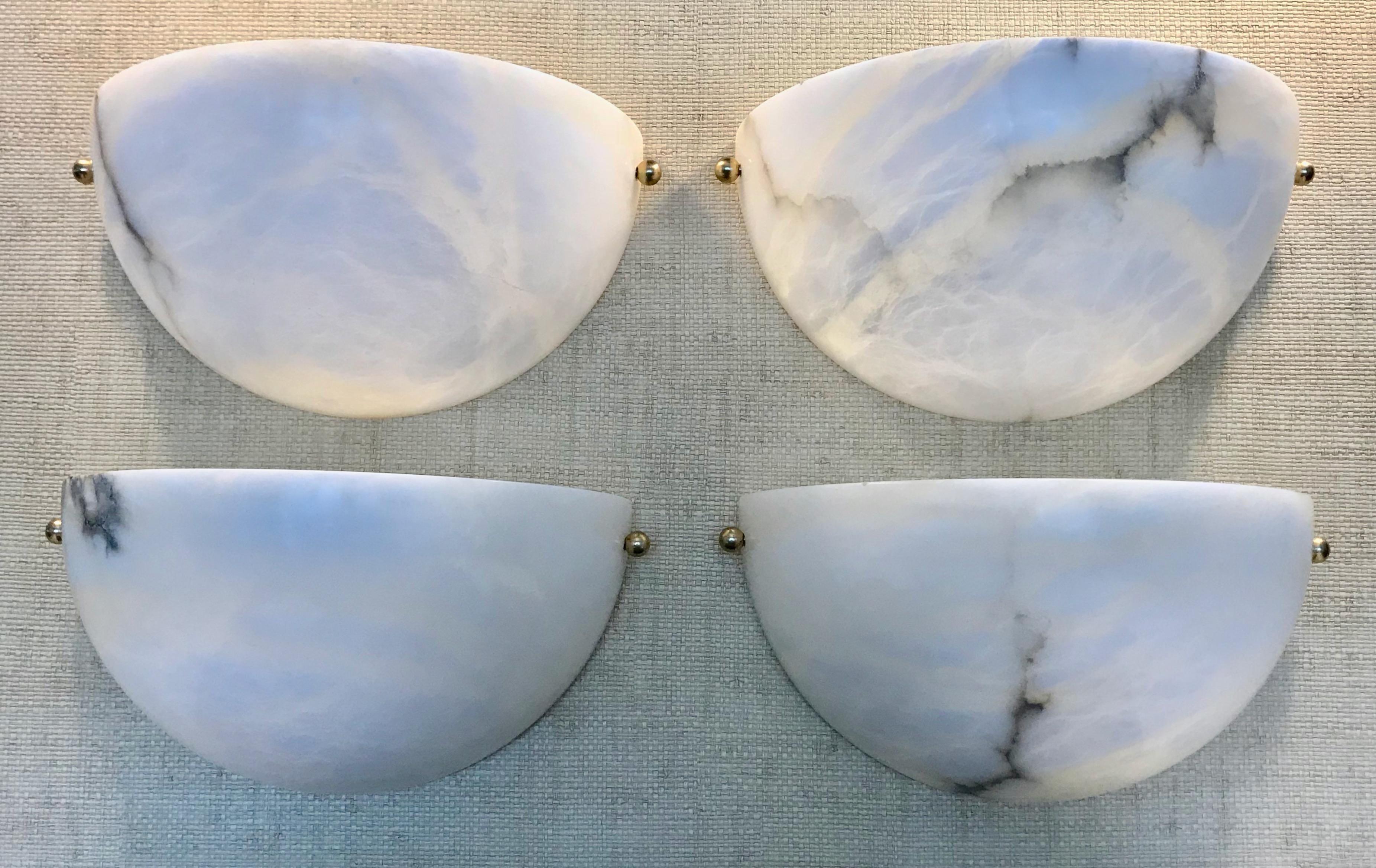 American Two Pairs of Alabaster Quarter Sphere Wall Sconces by Lightolier