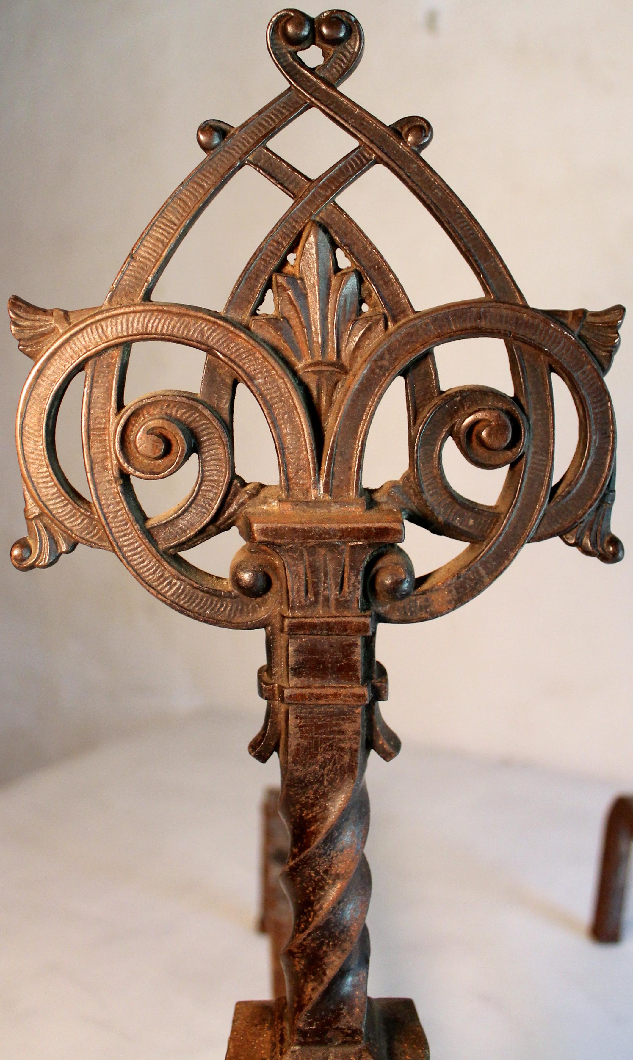 English Christopher Dresser Aesthetic Movement Coalbrookdale Cast Iron Andirons