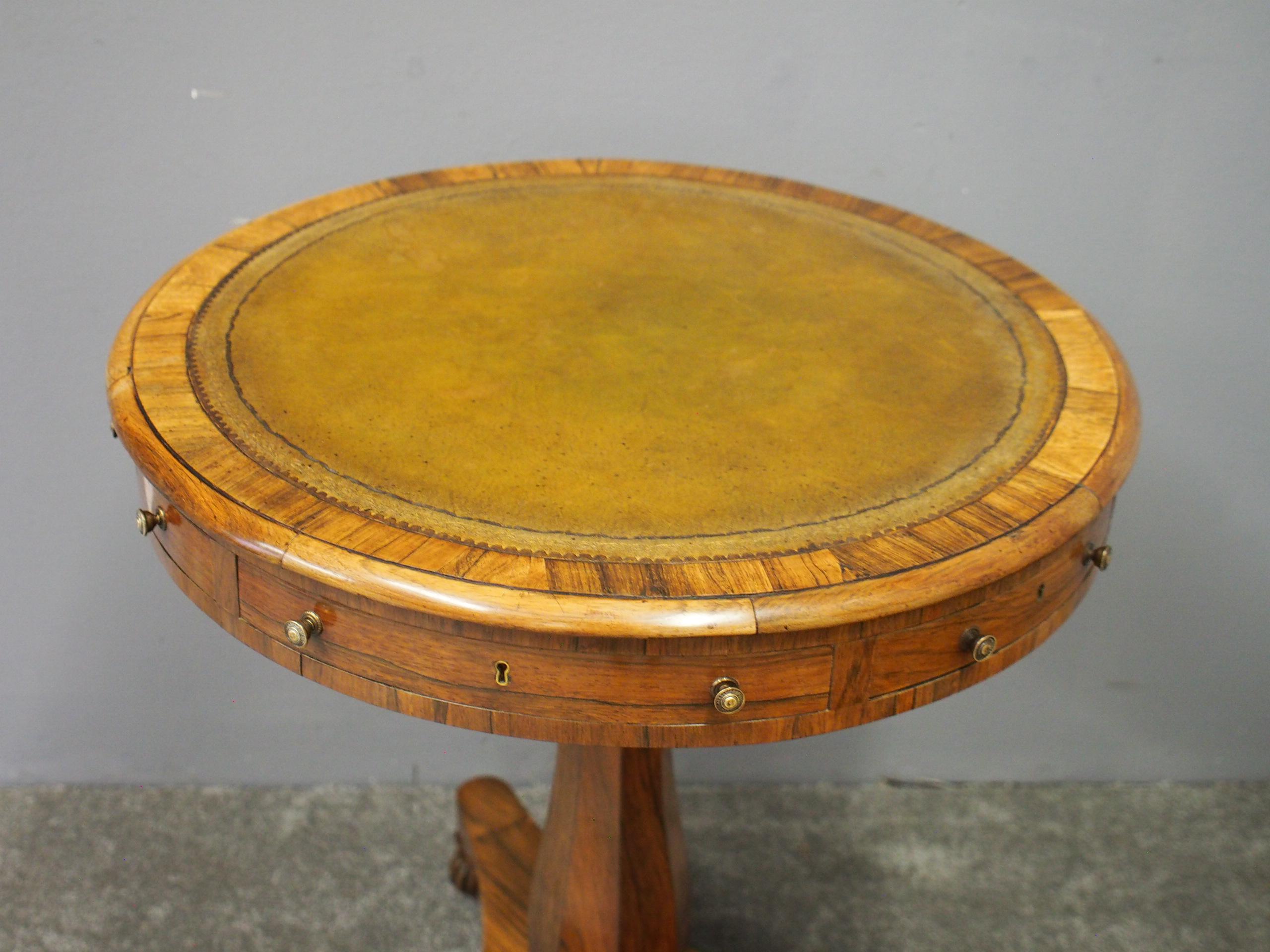 Small George IV Rosewood and Leather Top Drum Table In Good Condition In Edinburgh, GB