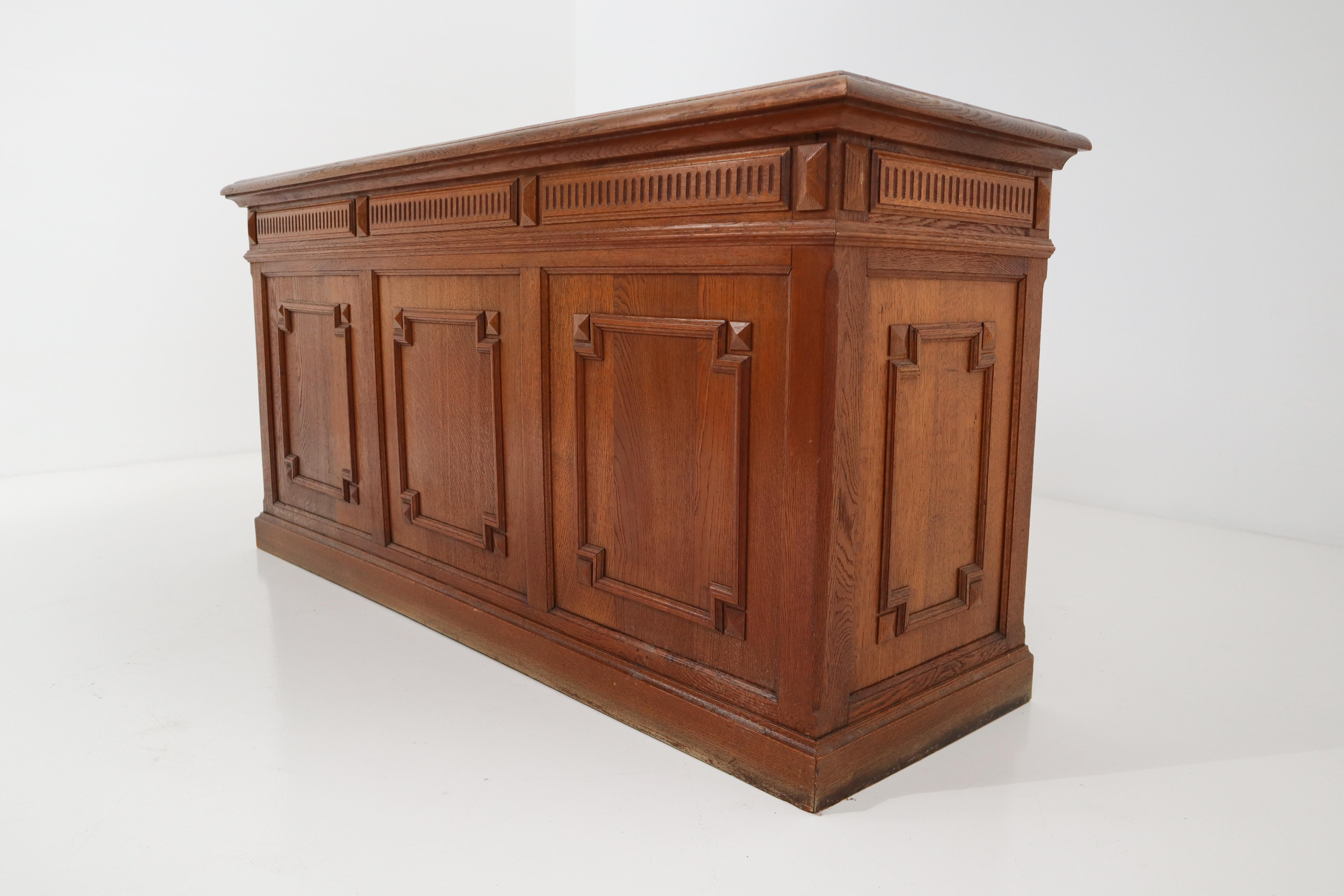 French Provincial Antique Original French Oak Counter with Five Oak Drawers on the Back, 1890