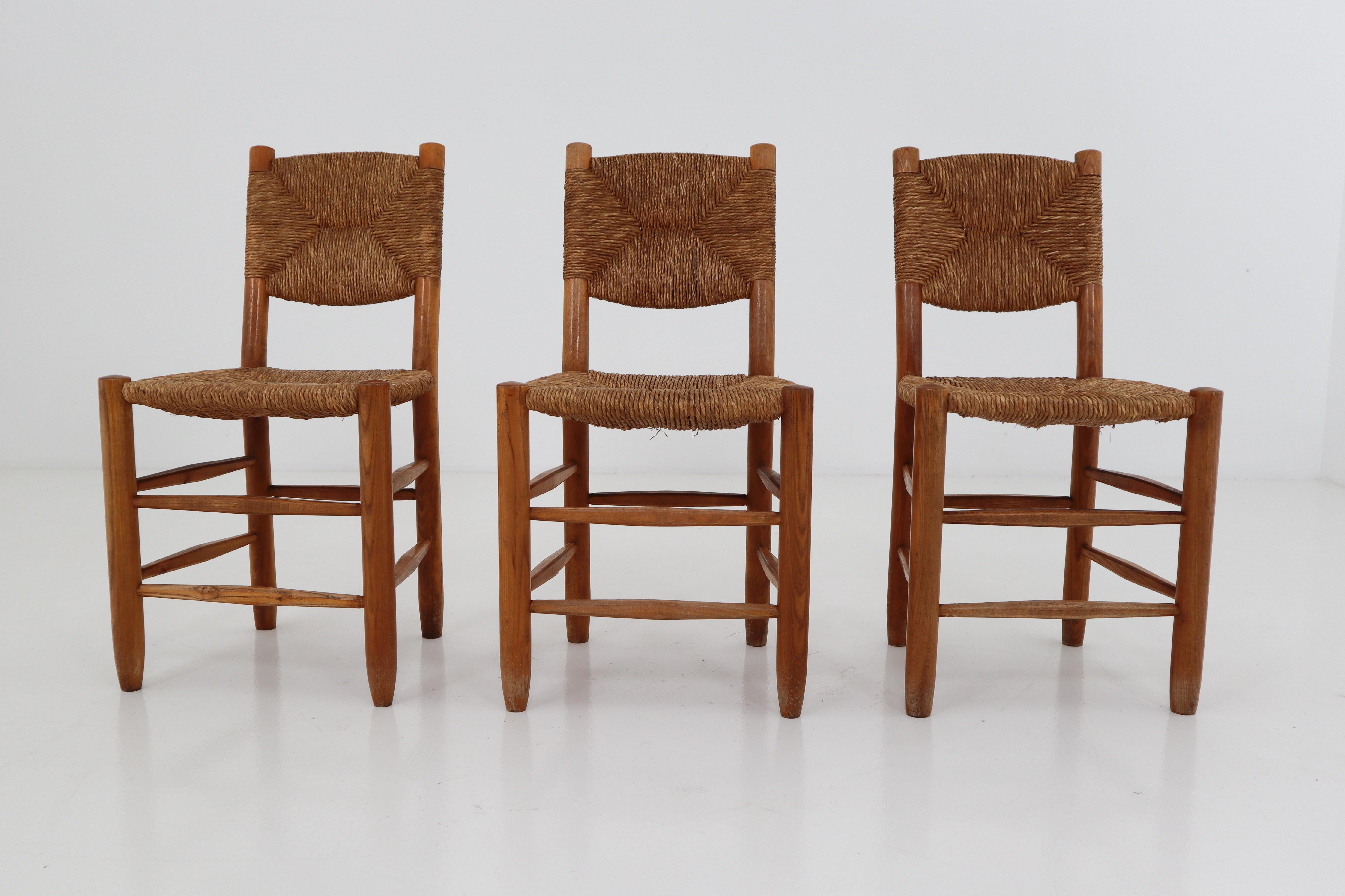 Mid-Century Modern Three “Bauche” Chairs by Charlotte Perriand for Steph Simon, France 1950s