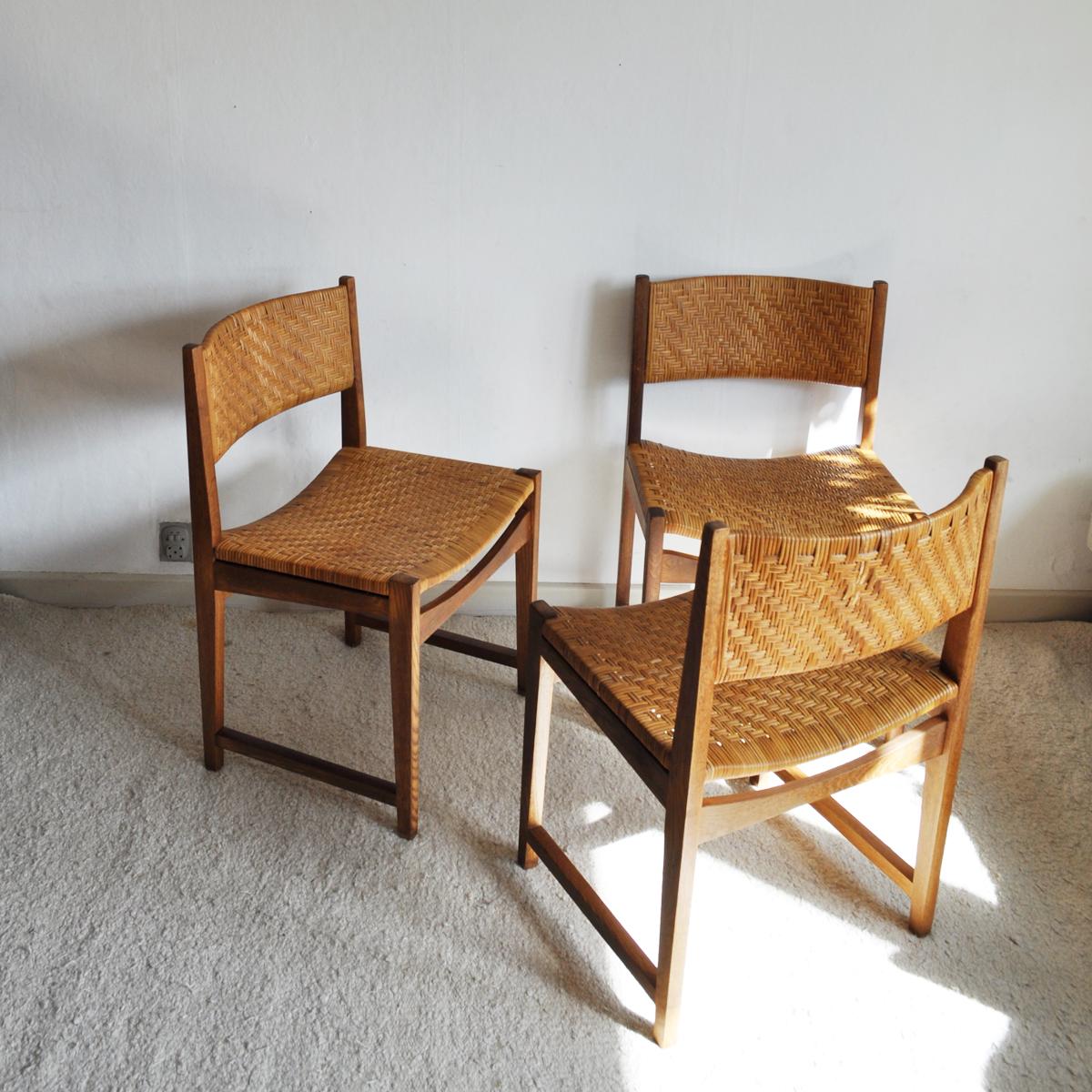 Scandinavian Modern Oak and Cane Dining Chairs designed by Peter Hvidt & Orla Mølgaard-Nielsen For Sale