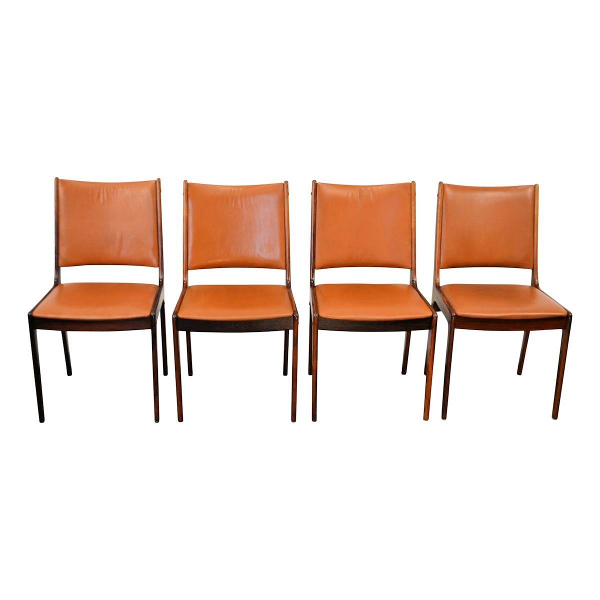 Mid-Century Modern Vintage Johannes Andersen Palisander/Leather Dining Chairs, Set of Four