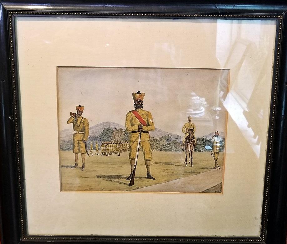 Anglo Raj 19th Century Anglo-Indian Sikh Regiment Watercolor