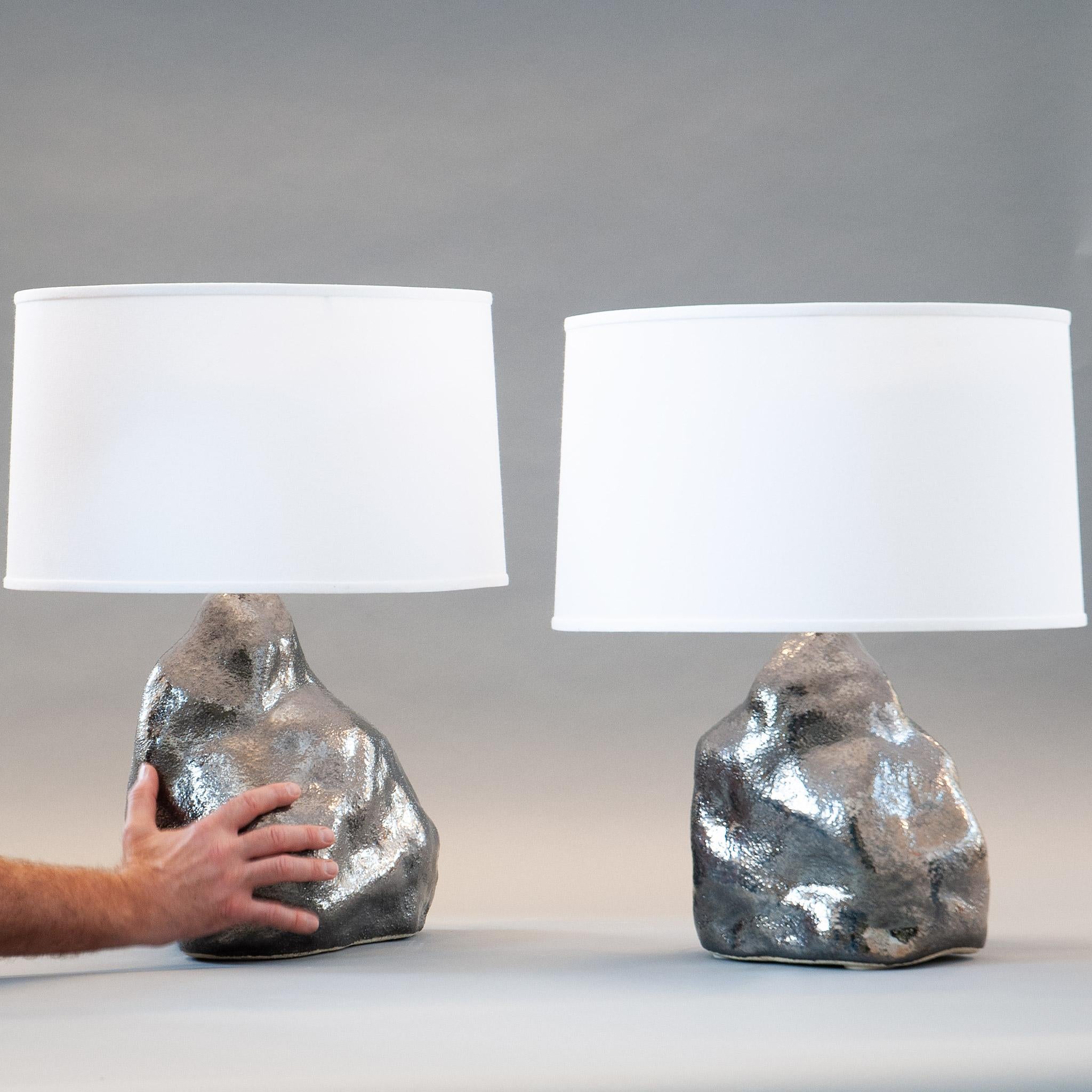 Organic Modern J Schatz Studio 2018 Platinum Amorphous Table Lamp Pair, One of a Kind