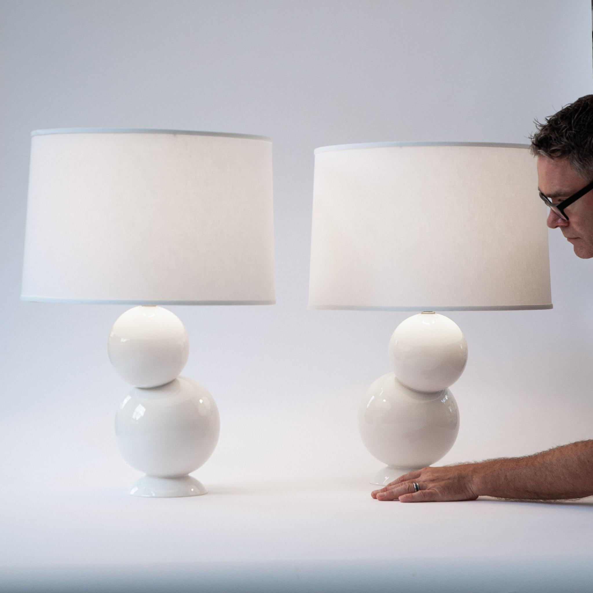 Mid-Century Modern J Schatz Studio 2018 White Bubble Table Lamp Pair, Midcentury, In Stock