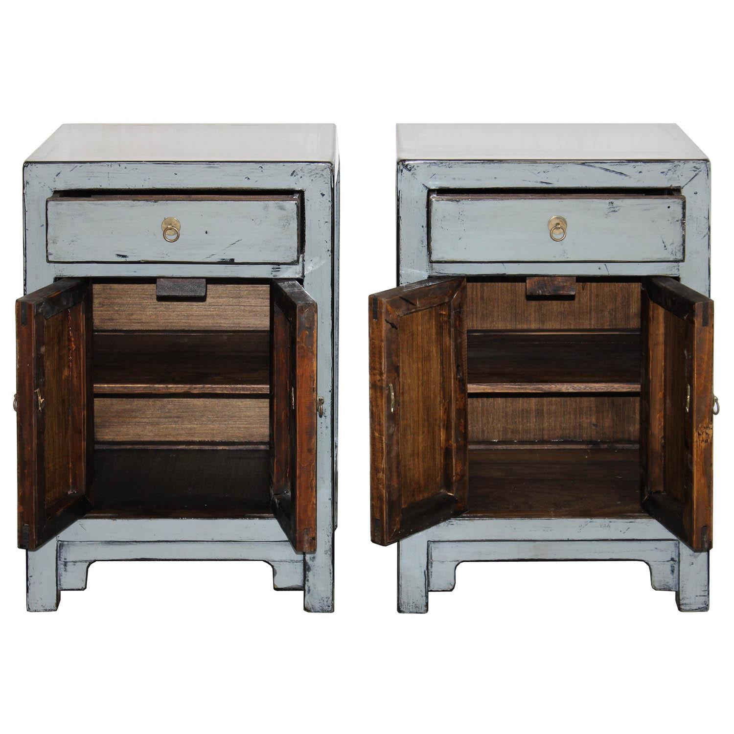 Chinese Gray One Drawer Side Chest