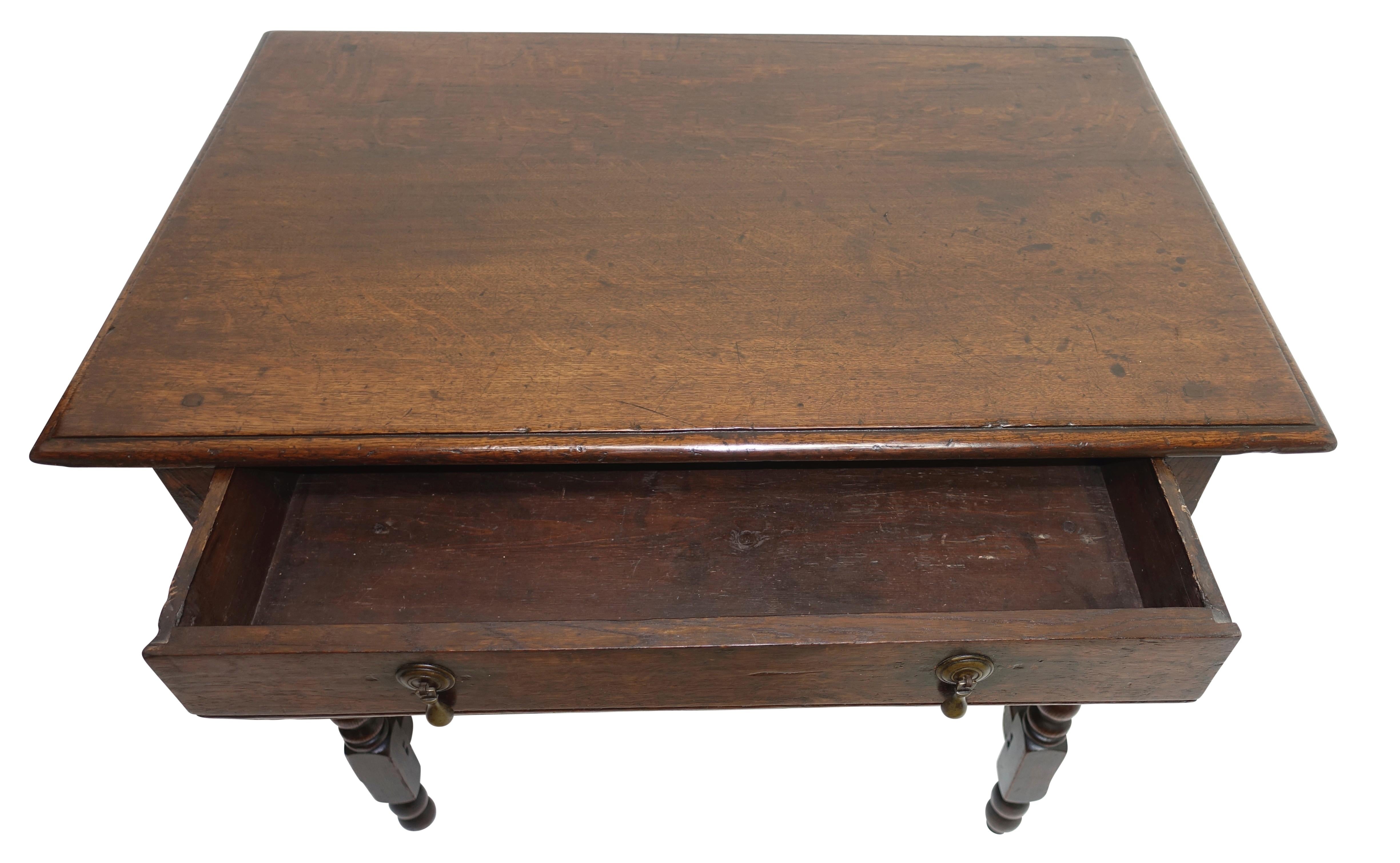 Turned Oak Side Table or Writing Table, English Early 18th Century