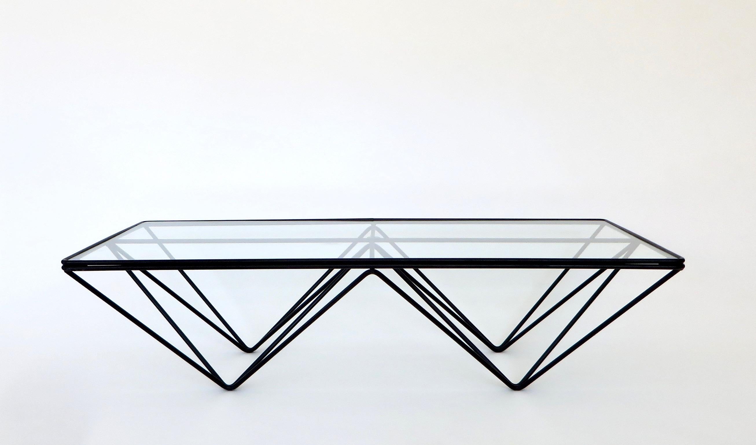 Mid-Century Modern Black Steel and Glass Coffee Table in The Style of Paolo Piva Alanda Table 