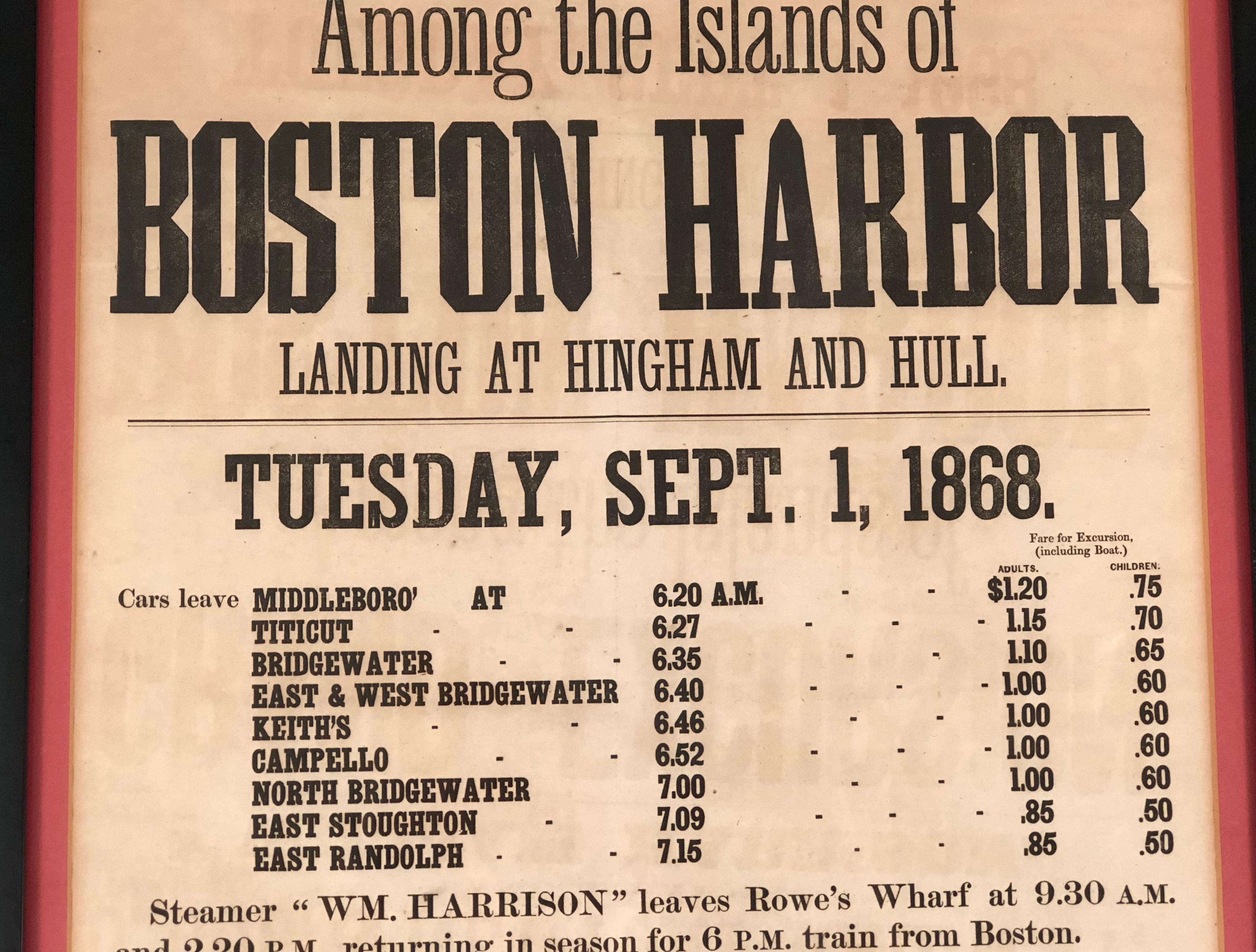 Victorian 1868 Boston Harbor Island Cruise Broadside Poster
