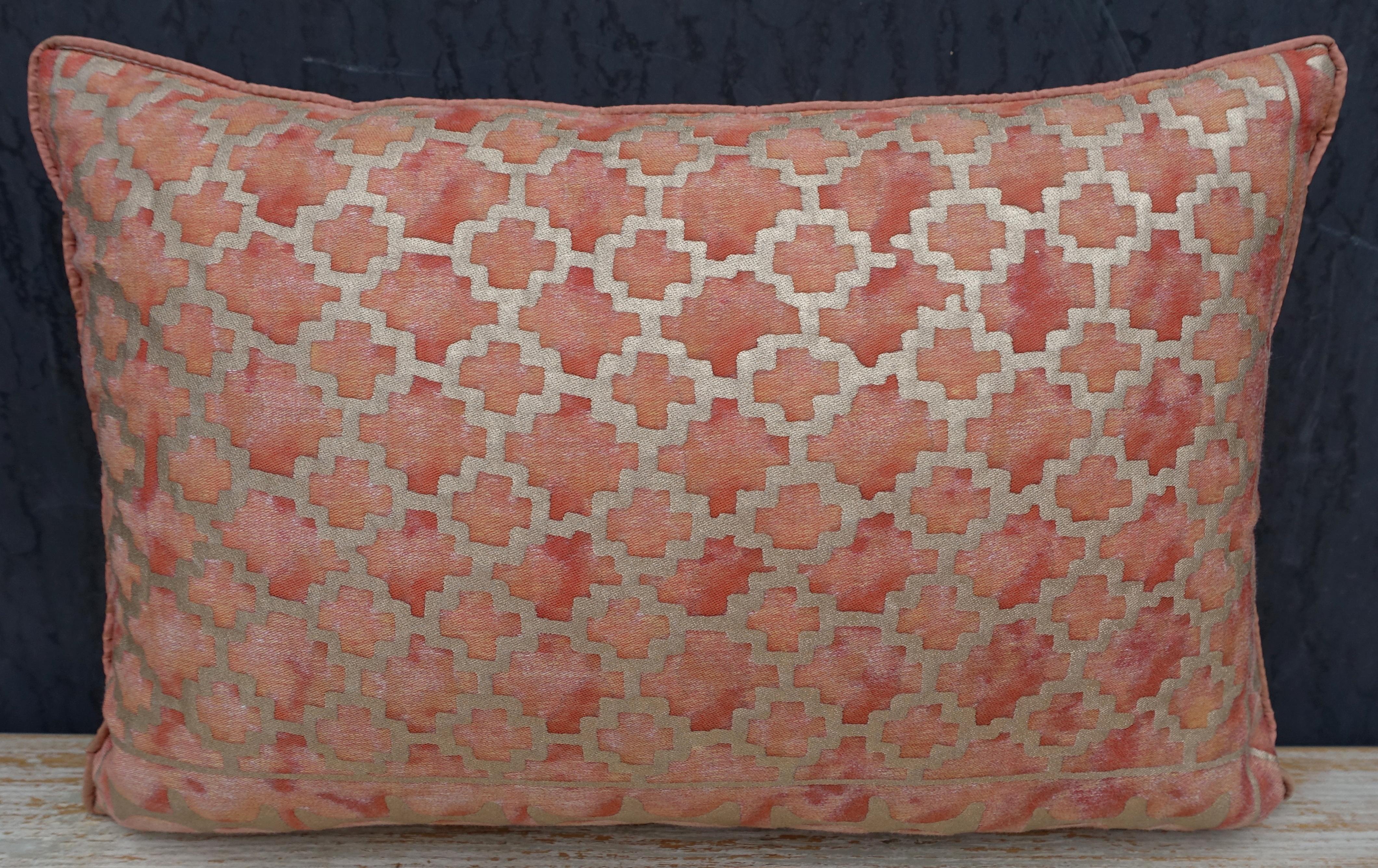 Mid-Century Modern Pair of Blush and Silvery Gold Fortuny Pillows