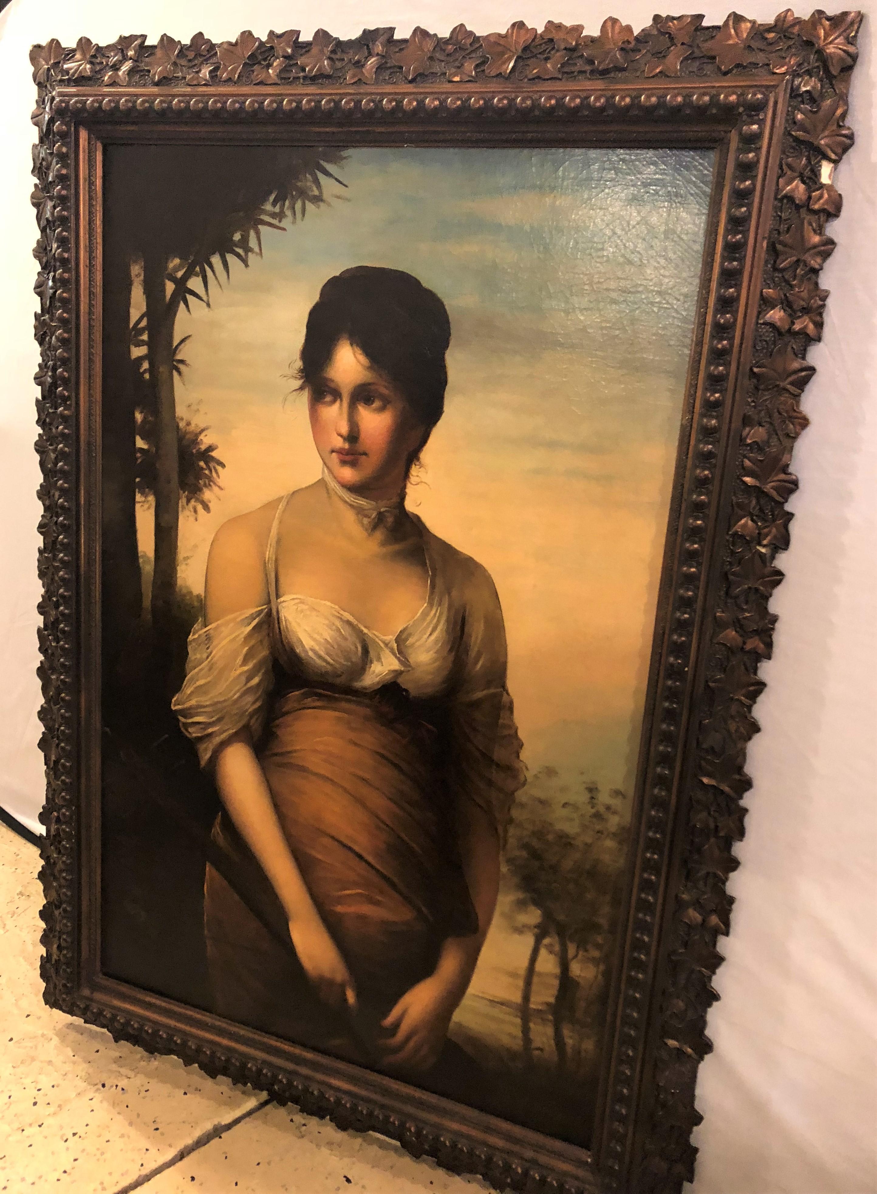 Neoclassical 19th Century Oil on Canvas, a Portrait Beautiful Maiden, Signed A. Zienert