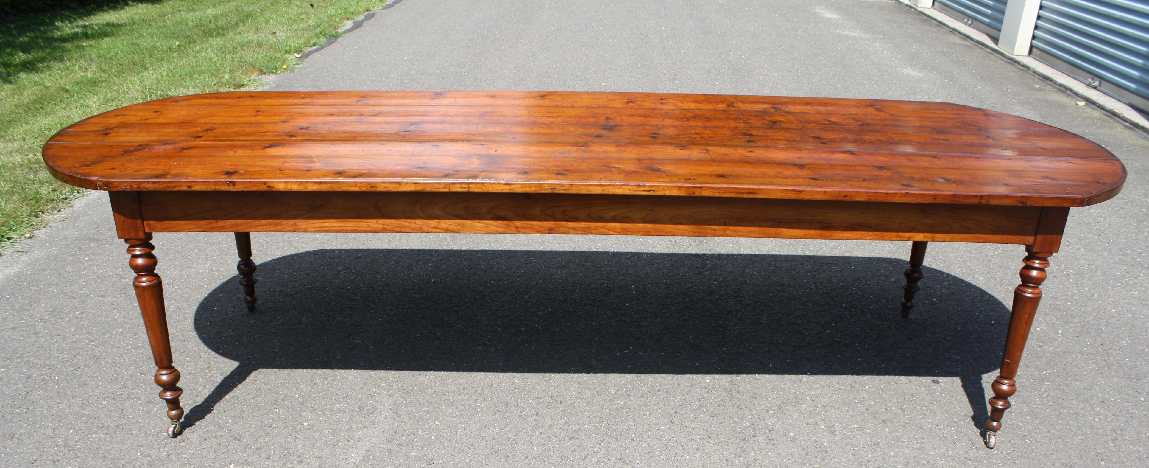 American Craftsman Knotted Pine Planked 'Demi-Ended' Farm Table For Sale