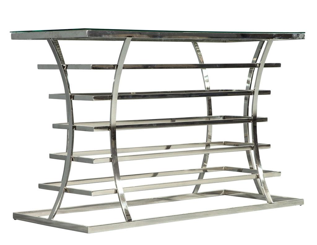 Modern Jack Fhillips Stainless Steel and Glass Console Table For Sale
