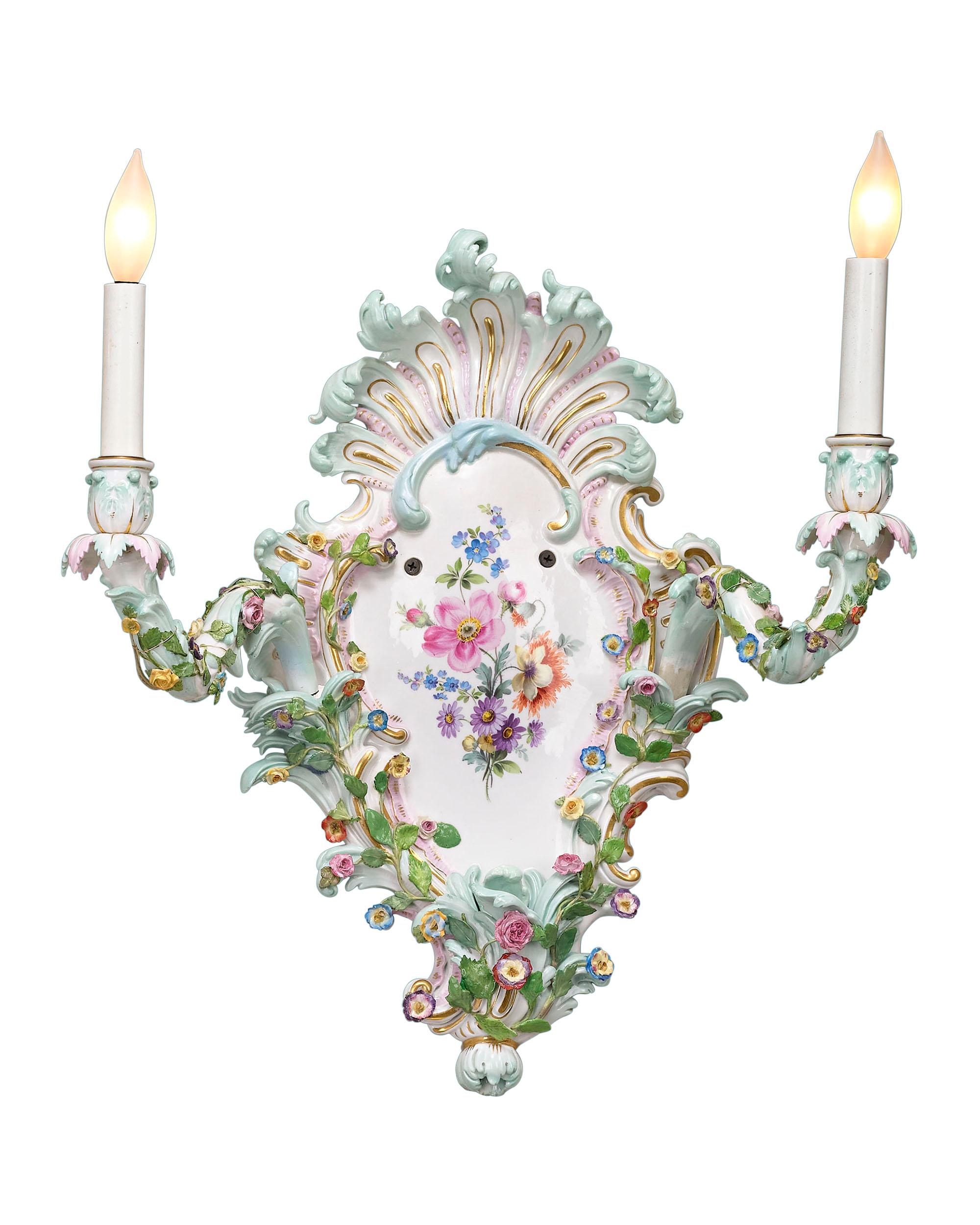 Rococo Meissen Porcelain Wall Sconces For Sale