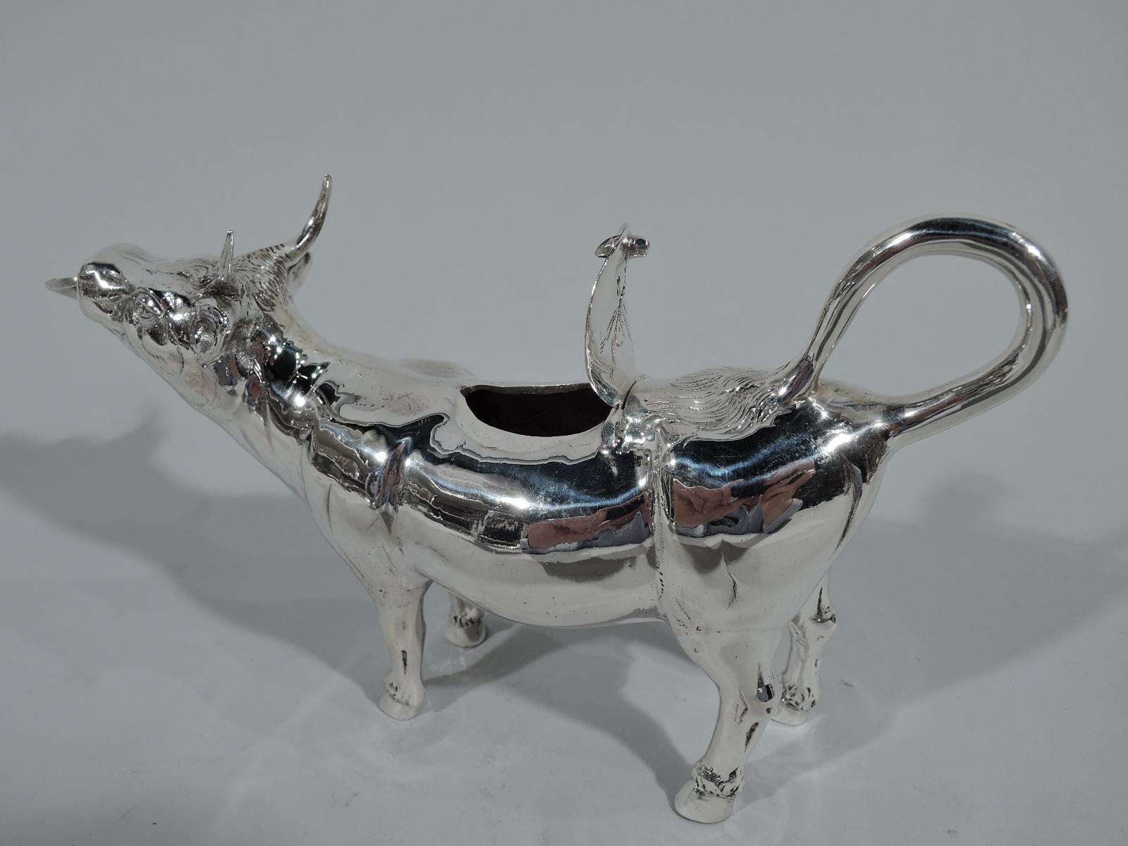 Antique German Sterling Silver Cow Creamer In Excellent Condition In New York, NY