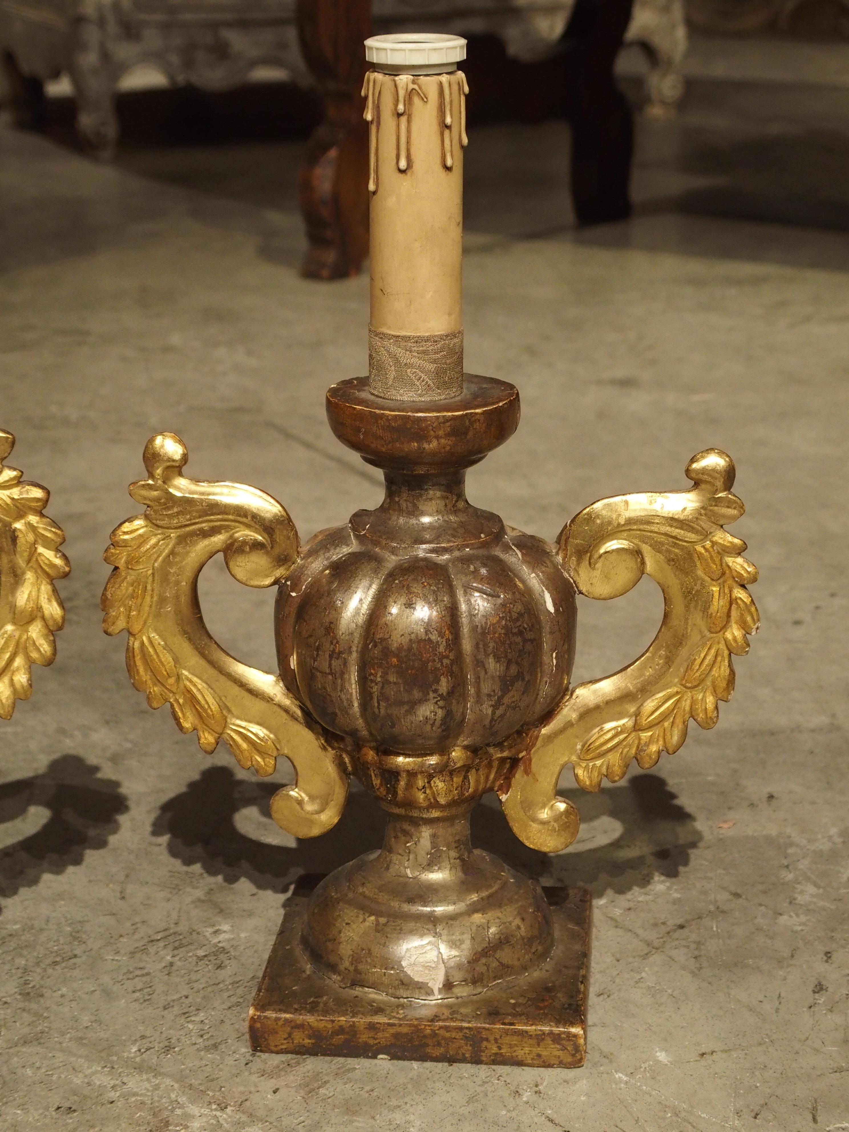 Baroque Antique Giltwood Italian Candlesticks, circa 1880
