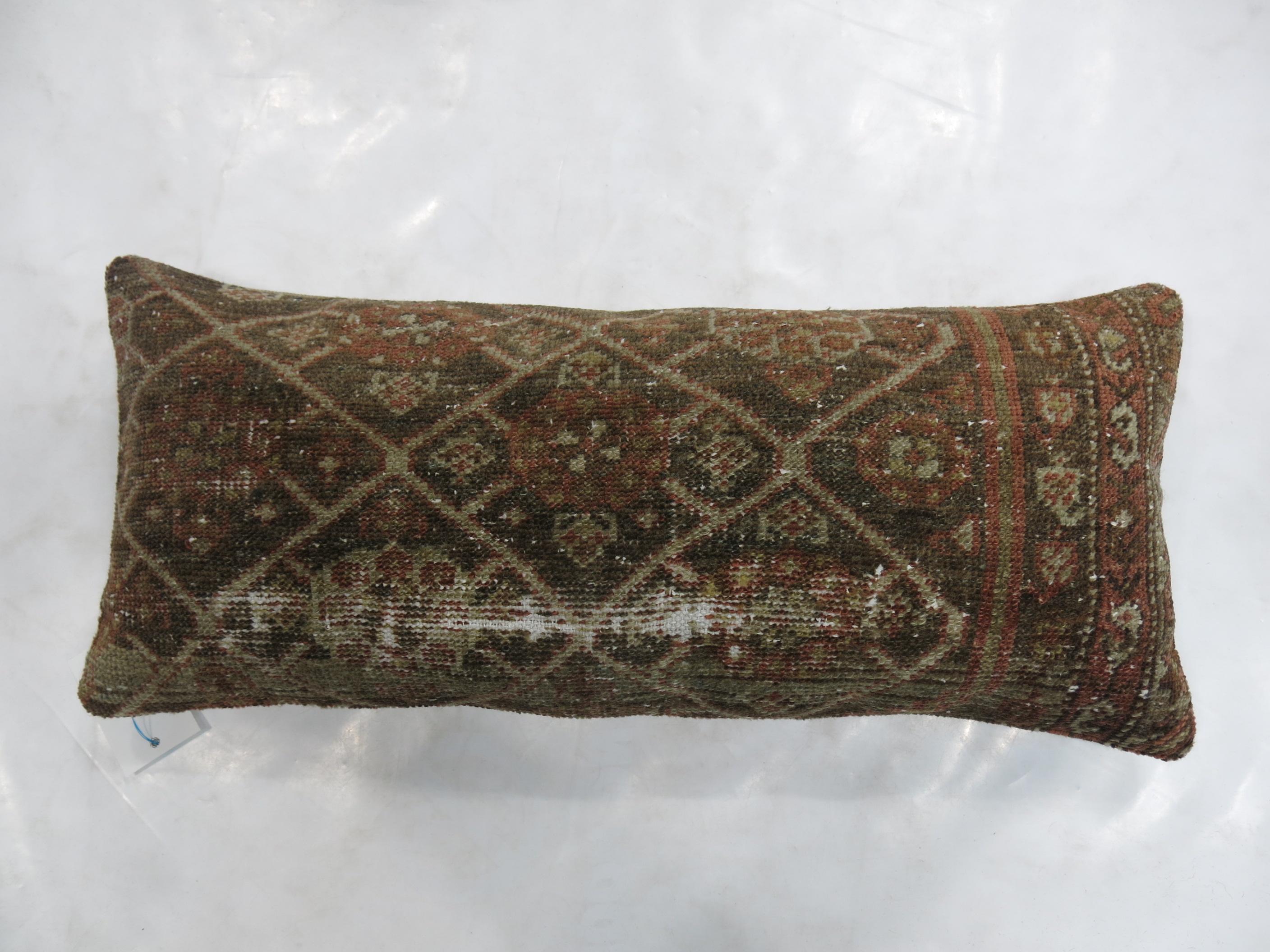 Kashan Shabby Antique Persian Bolster Rug Pillow For Sale