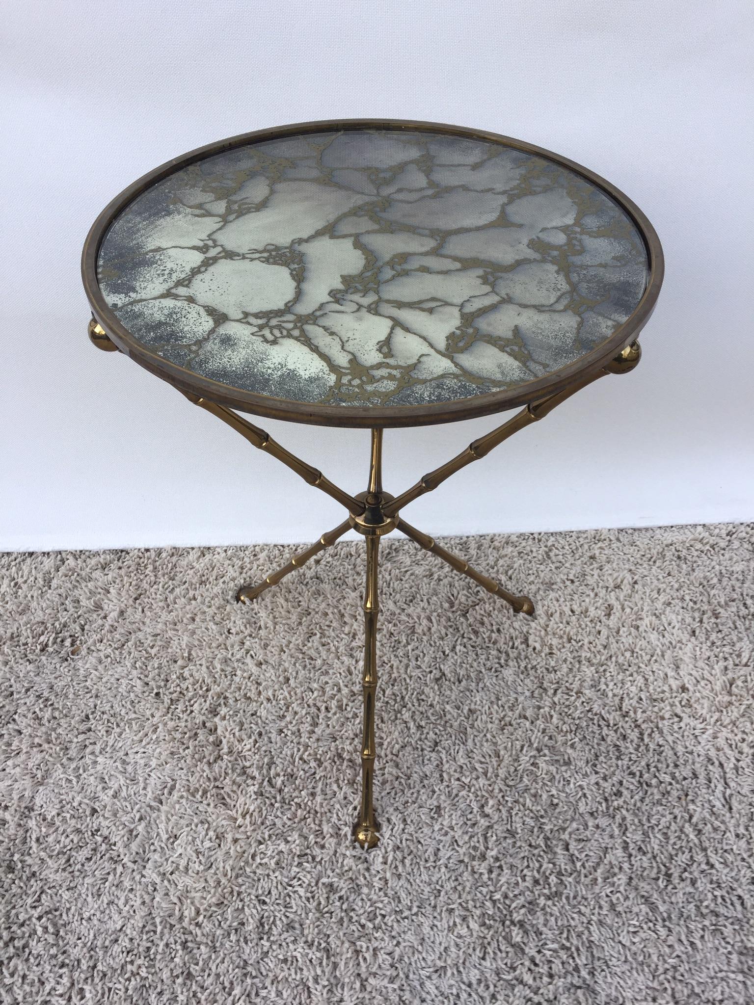 French Maison Baguès Bronze Smoked Grey Gilt  Vien Mirror Top Table Hollywood Regency