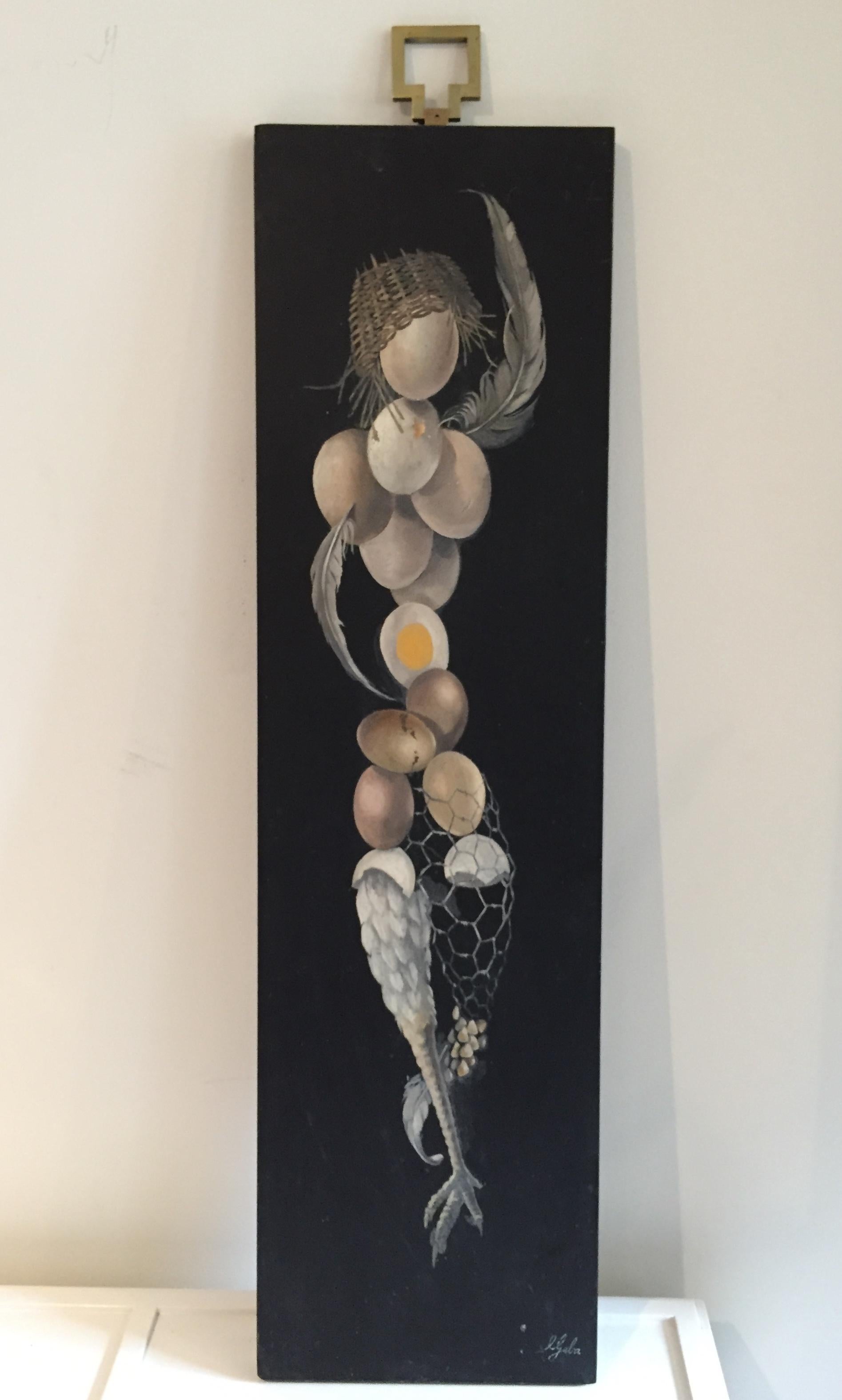 Lester Gaba Pintado a mano sobre madera Gallina con huevos, Colección Lilly Dache Regencia de Hollywood en venta