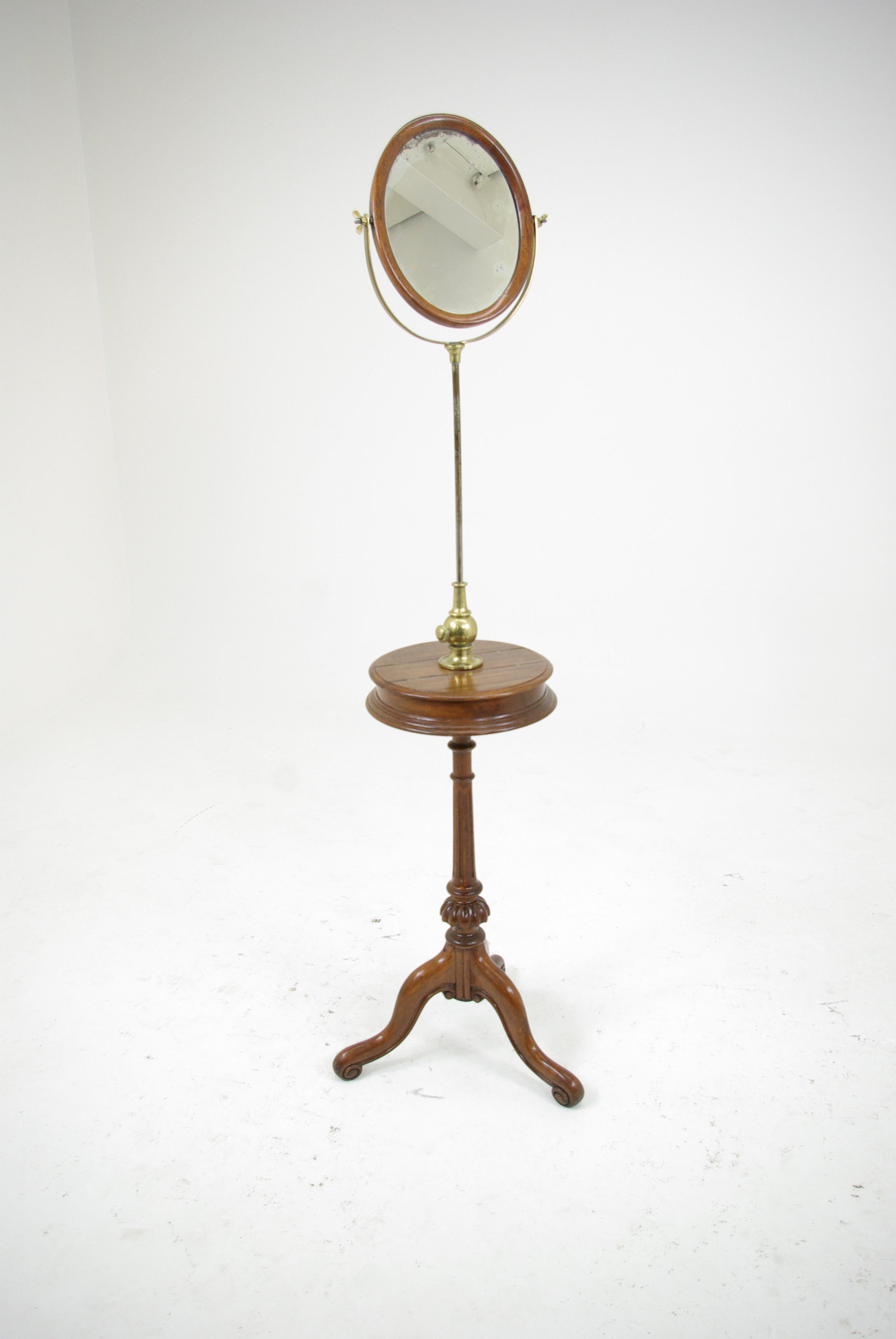 Scottish Shaving Mirror, Telescoping Carved Tripod, Walnut, Scotland 1870, B282 Reduced!