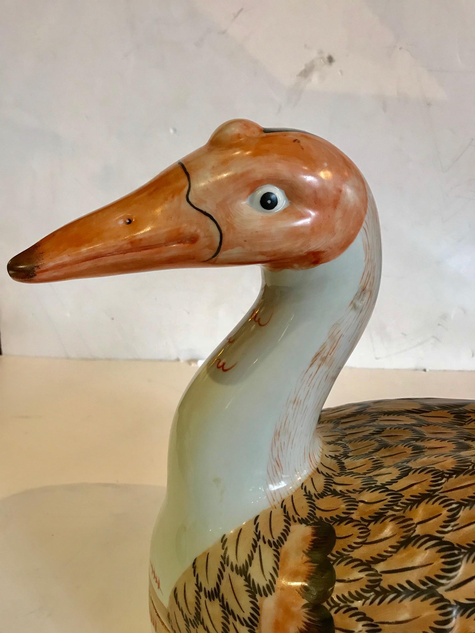 Wonderful Duck Shaped Chinese Hand-Painted Tureen In Excellent Condition In Hopewell, NJ