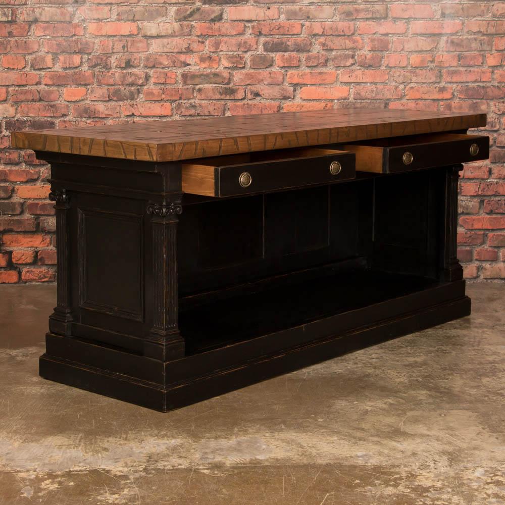 Black Antique Danish Kitchen Island and Bar with Maple Top In Good Condition In Round Top, TX