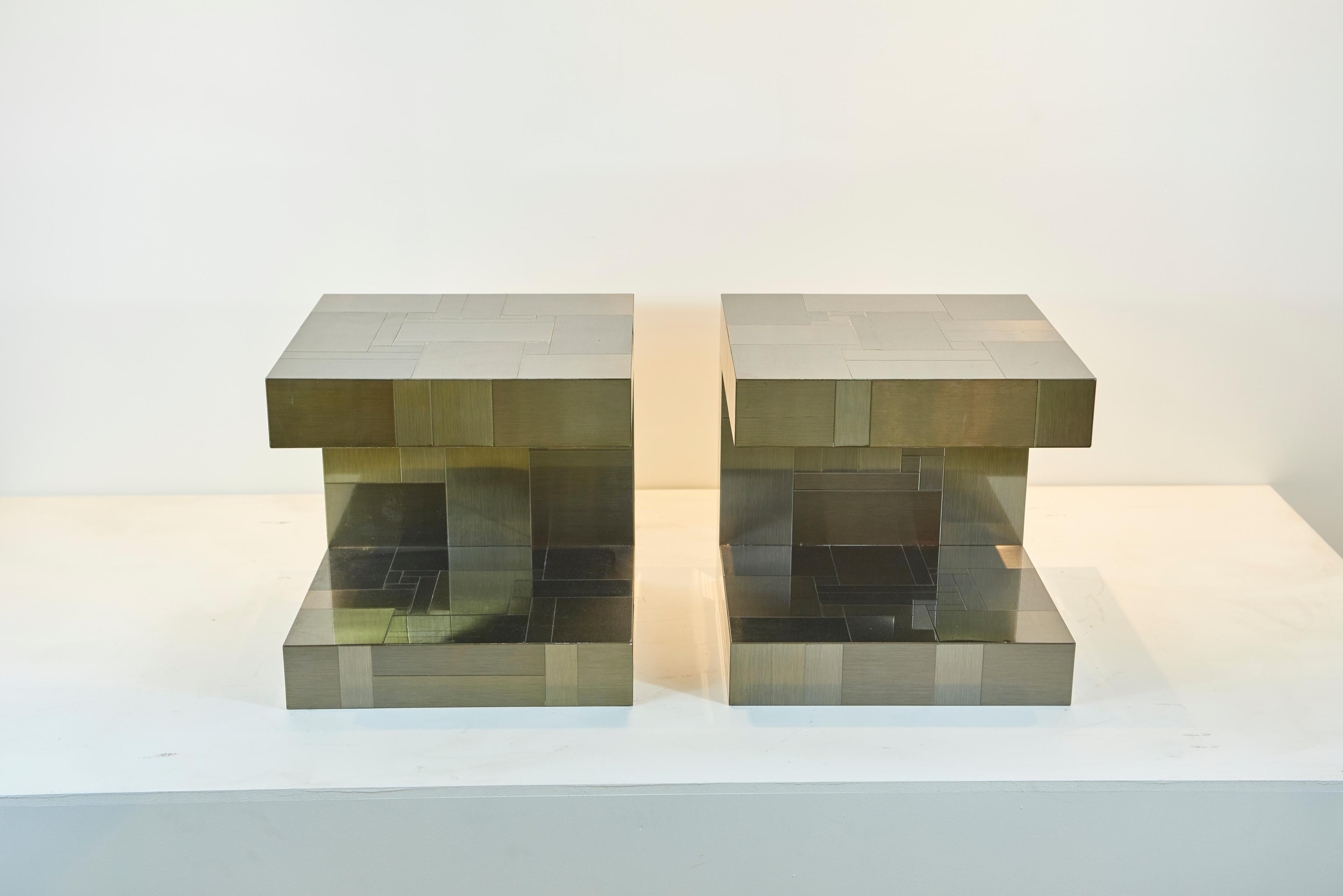 Paul Evans Gunmetal Cityscape End Tables In Good Condition For Sale In Los Angeles, CA
