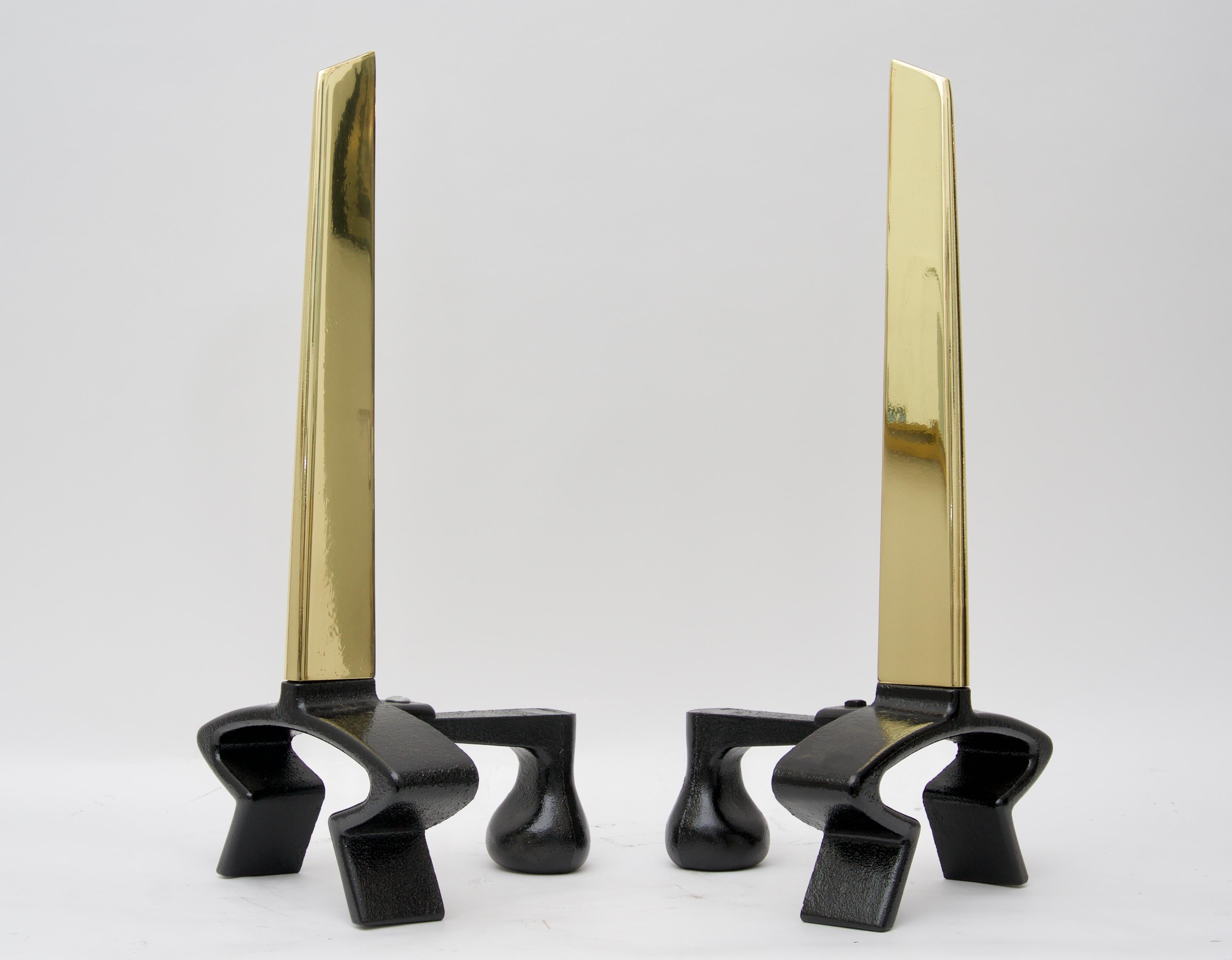 Mid-Century Modern Brass Andirons For Sale