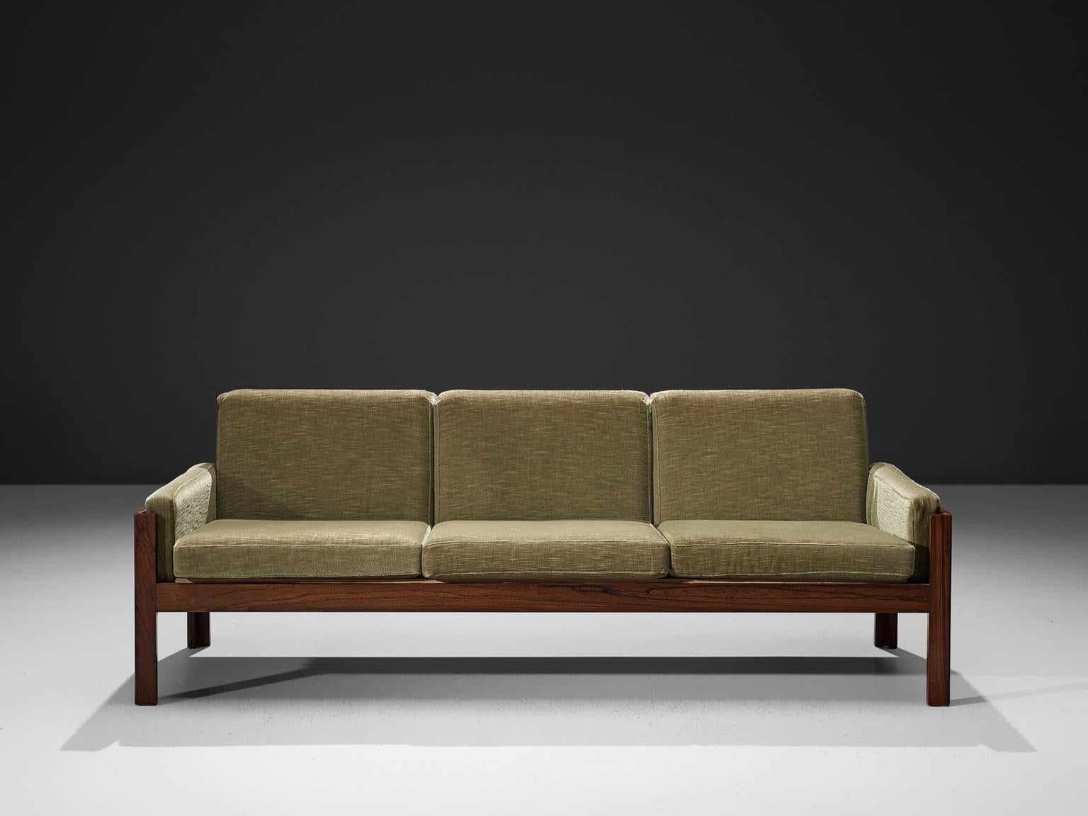 Scandinavian Modern Scandinavian Sofa Rosewood and Green Fabric