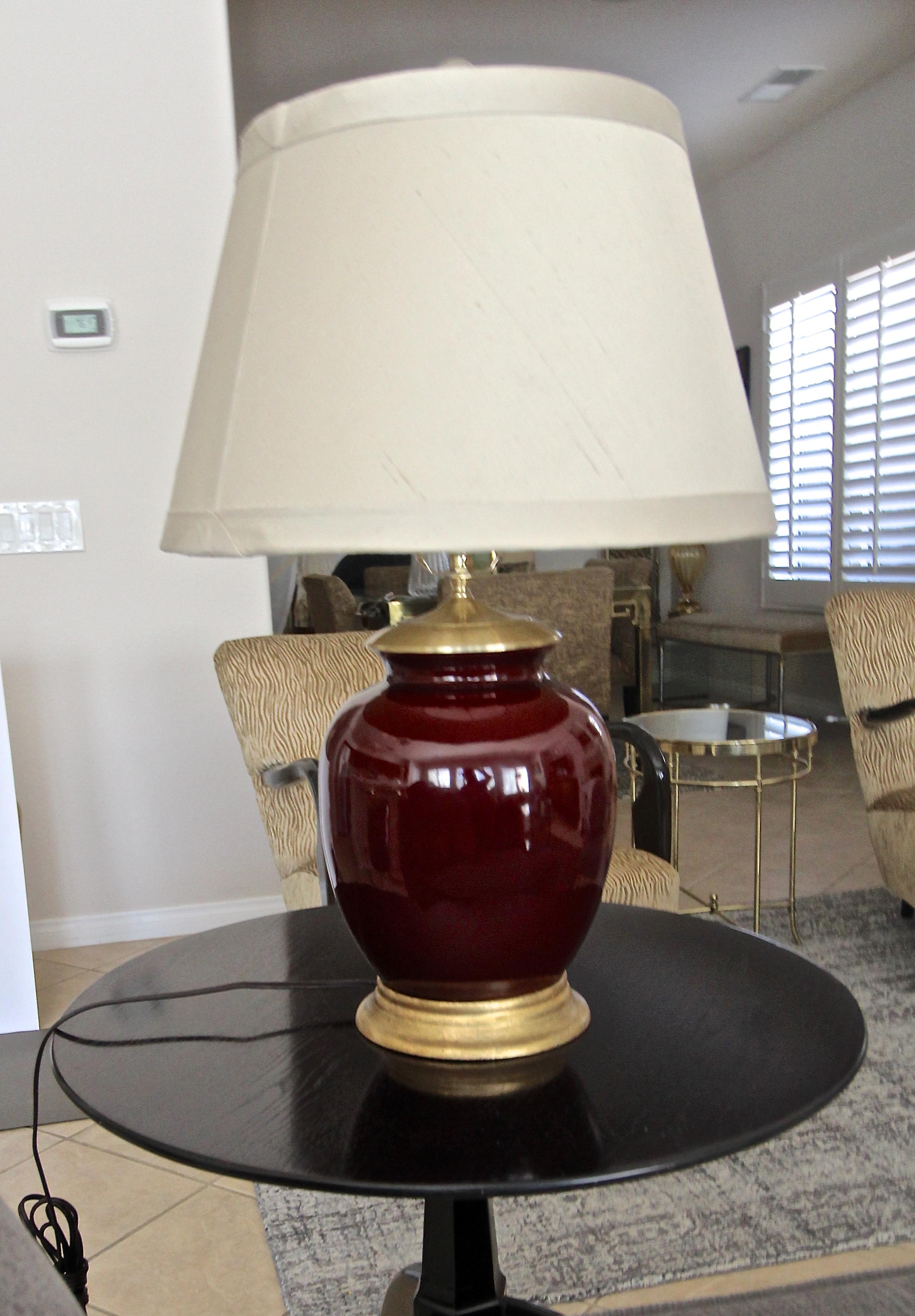 Pair of Asian Oxblood Porcelain Lamps In Excellent Condition In Palm Springs, CA