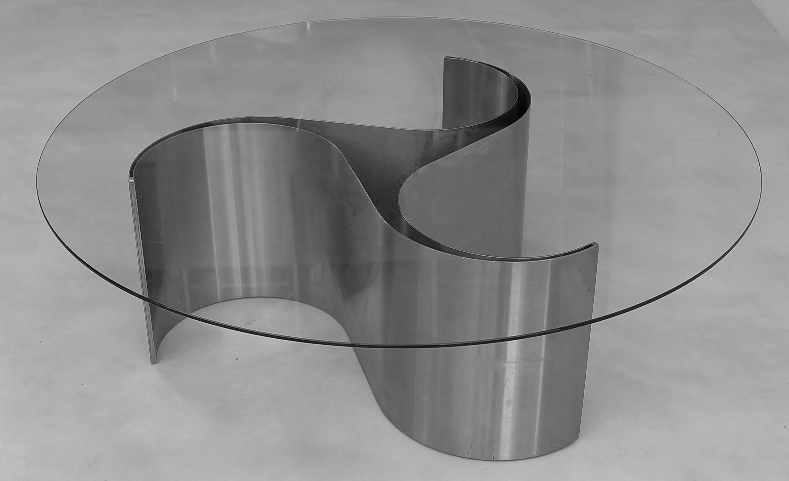 Mid-Century Modern Sculptural Coffee Table in Glass and Steel by Patrice Maffei, France, 1970s