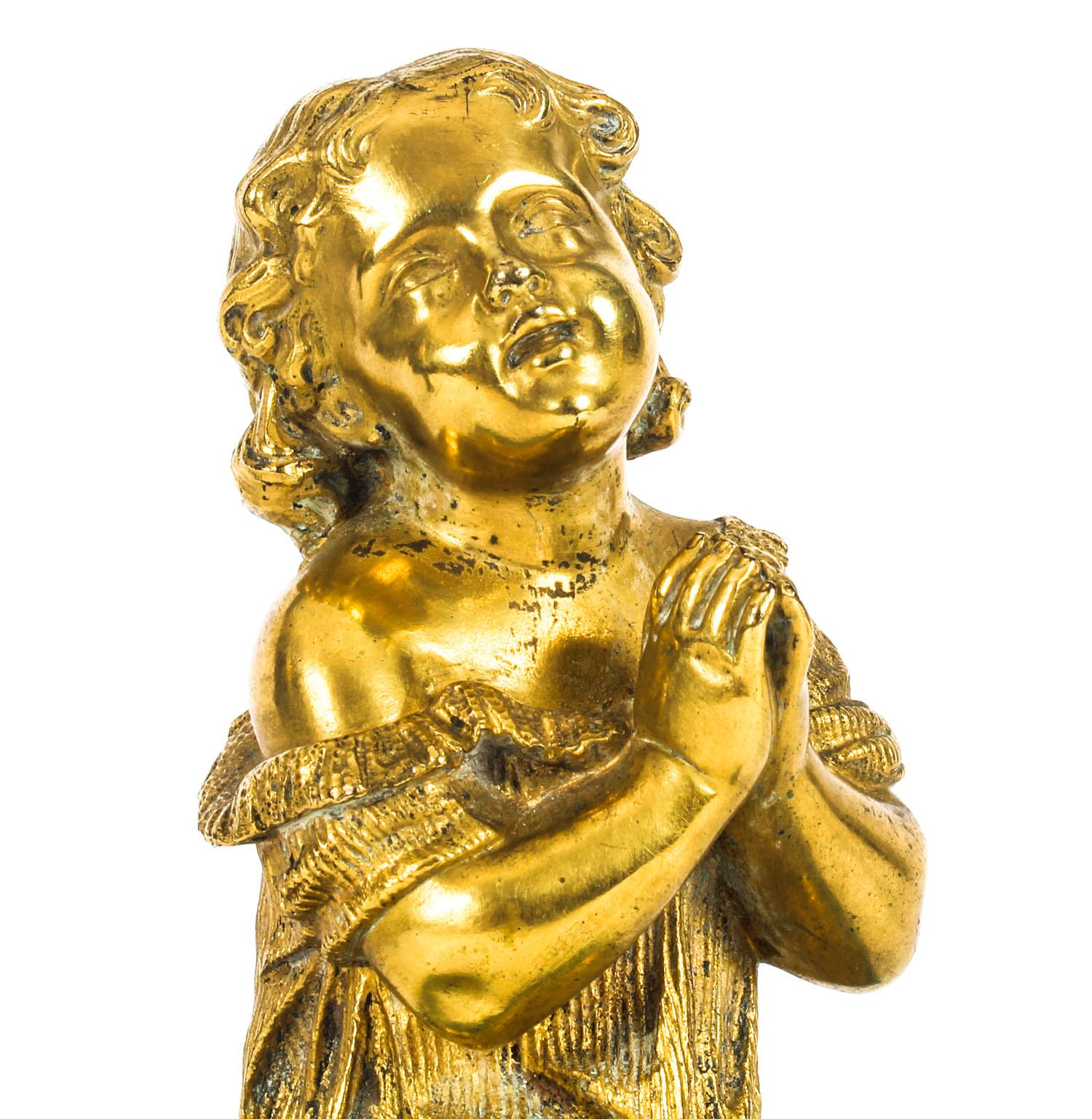French Malachite and Ormolu-Mounted Sculpture of a Girl Praying, 19th Century In Excellent Condition In London, GB