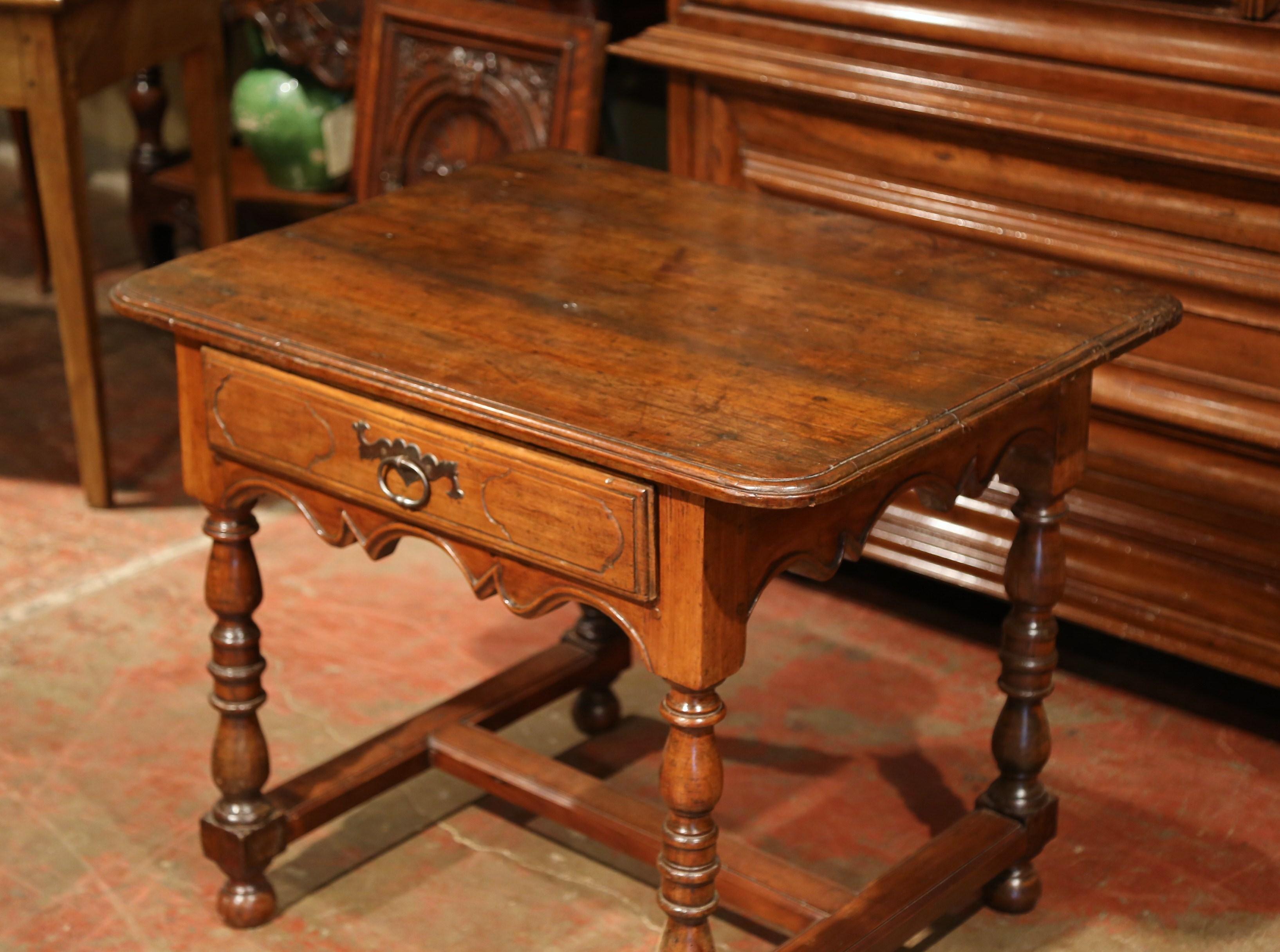 Patinated Mid-18th Century, French, Louis XIII Carved Walnut Table Desk with Center Drawer