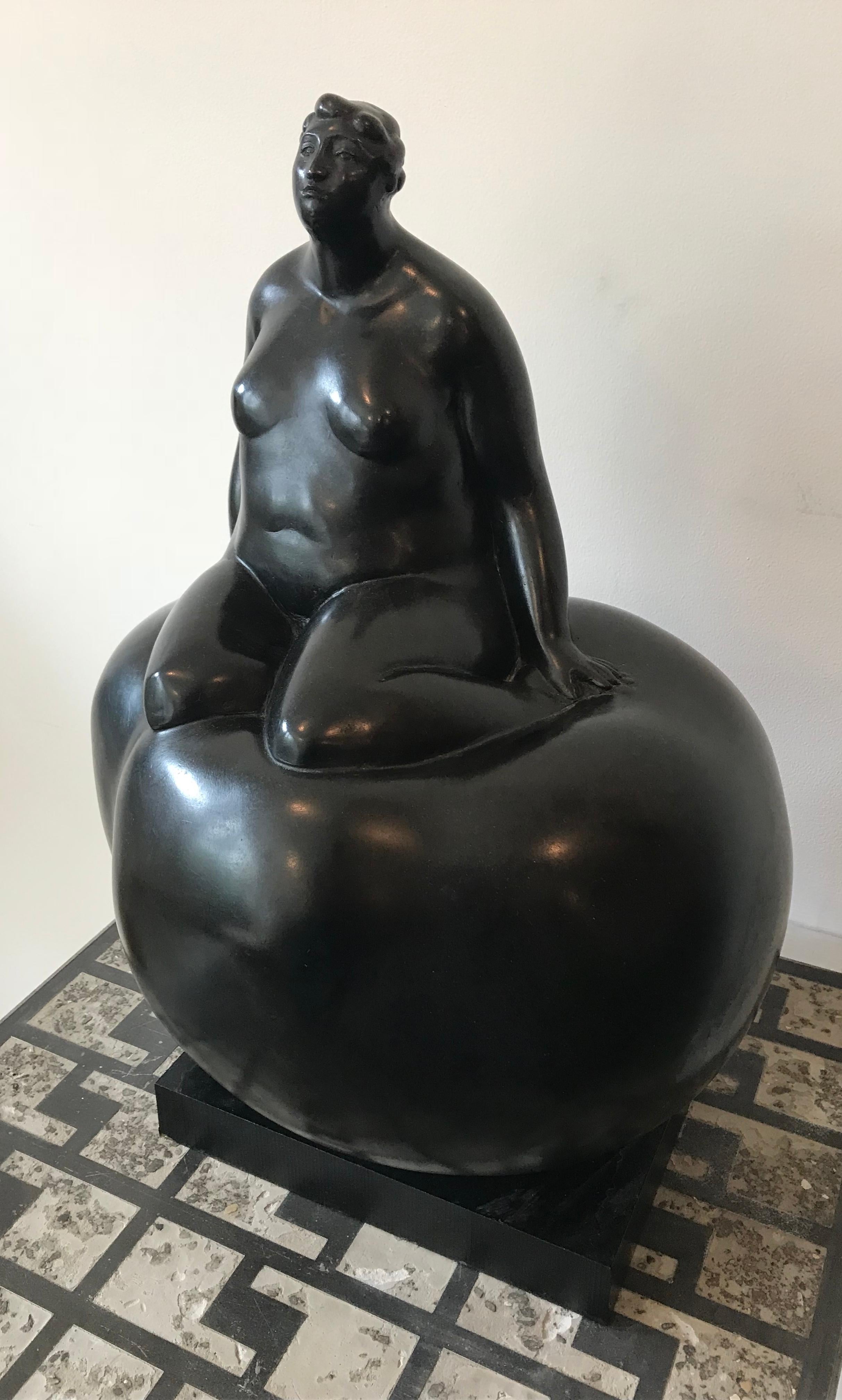 American Brutalist Blackened Bronze Female Sculpture Titled 