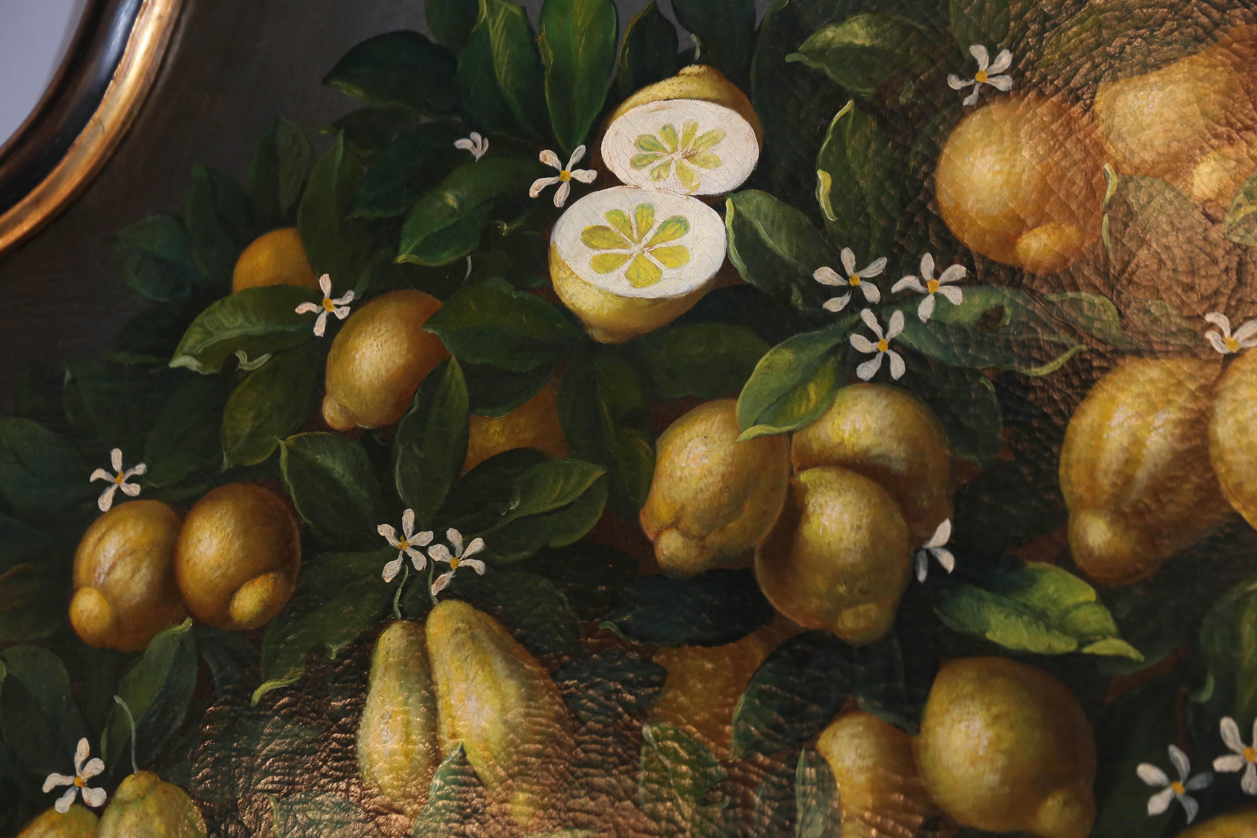 Italian Medici-Style Painting of Lemons on Branches 